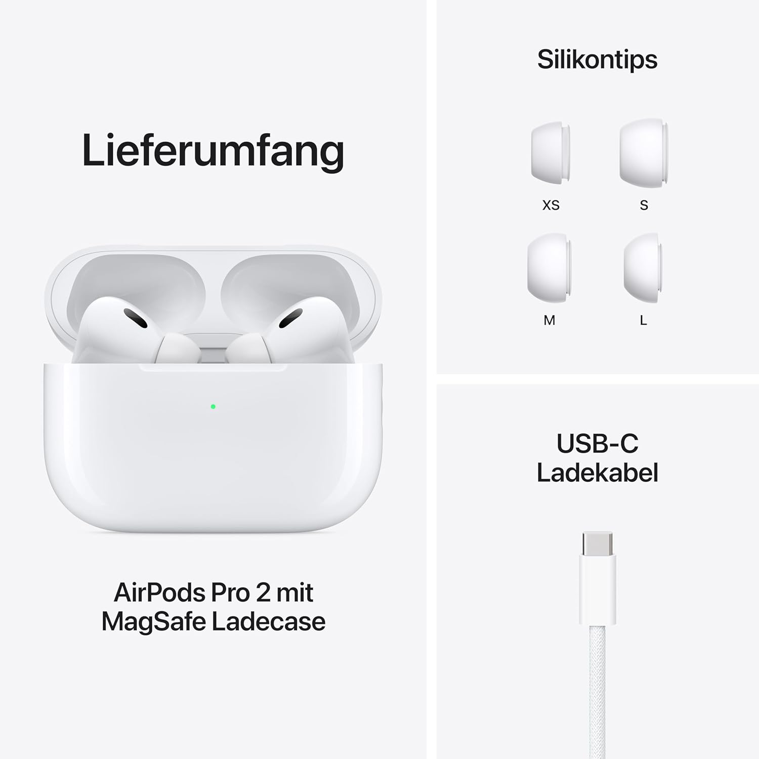 Apple AirPods Pro 2 Trådløse In-ear Hodetelefoner, Bluetooth Hodetelefoner, Aktiv Støyreduksjon, Hørselshjelpefunksjon, Transparensmodus, Personlig 3D-lyd, Hi-Fi Lyd, H2 Chip, Lading via USB-C 