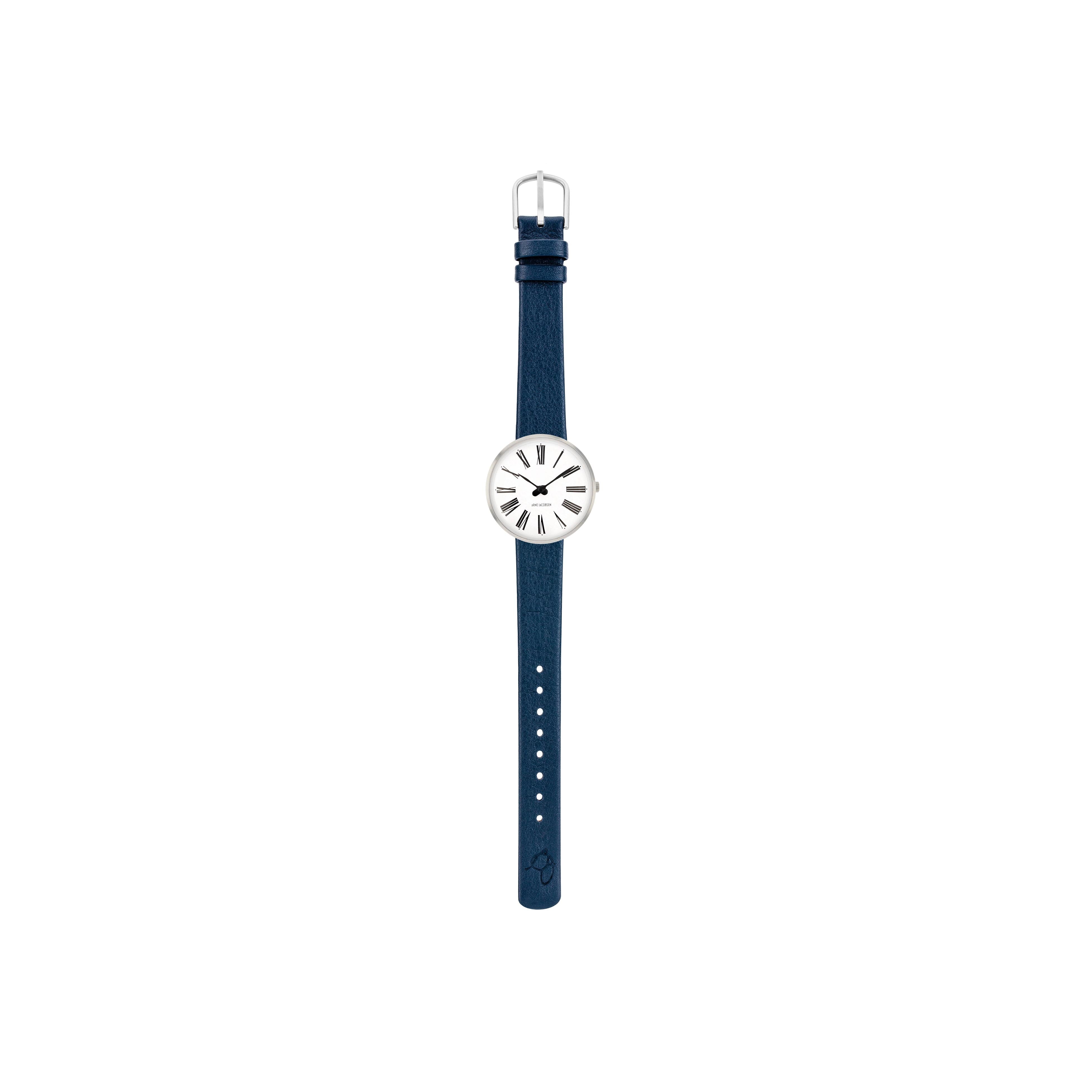 Arne Jacobsen Roman armbånd klokke Ø30, blå stropp