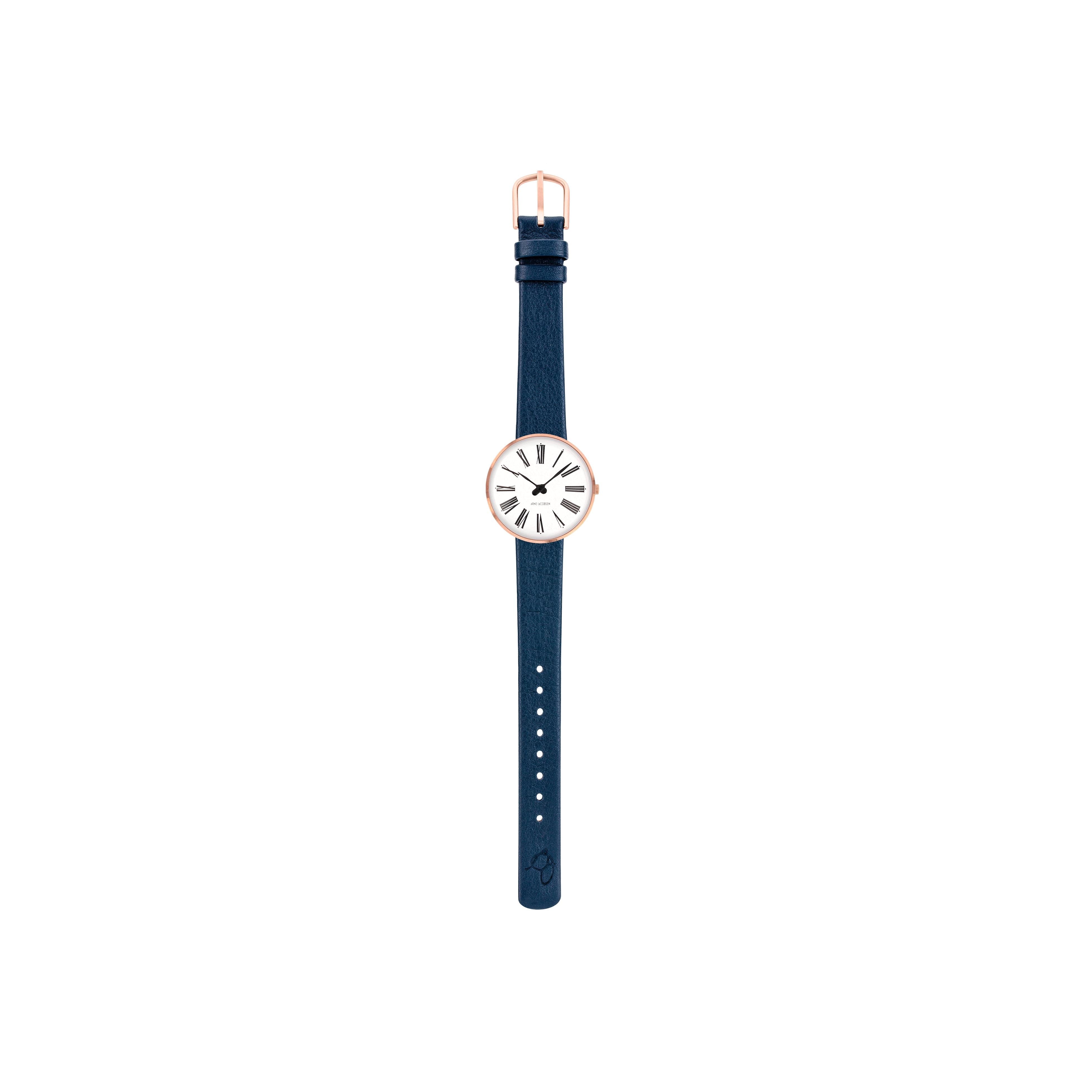 Arne Jacobsen Roman armbånd klokke Ø30, rosé/blå stropp