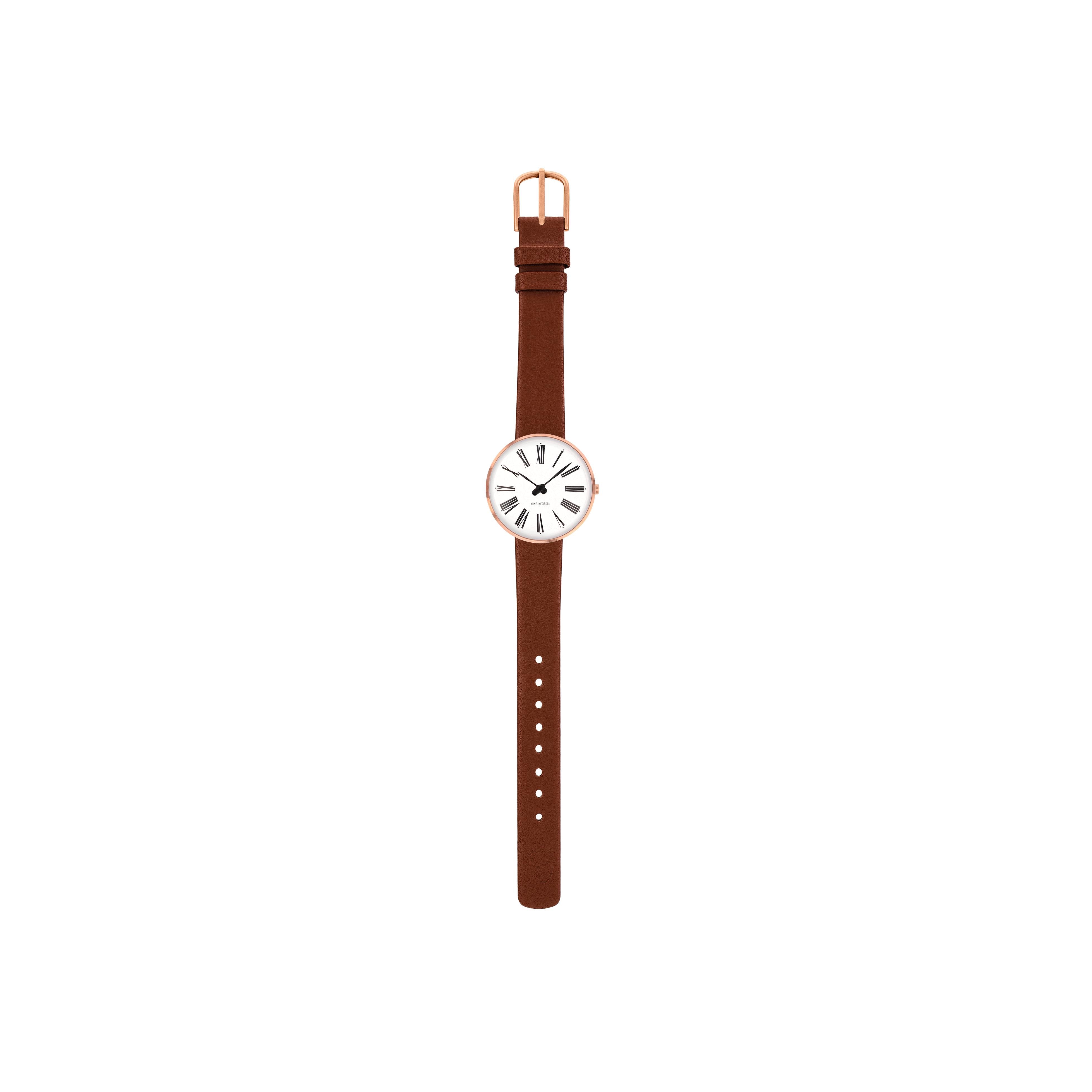 Arne Jacobsen Roman armbånd klokke Ø30, rosé/brun stropp