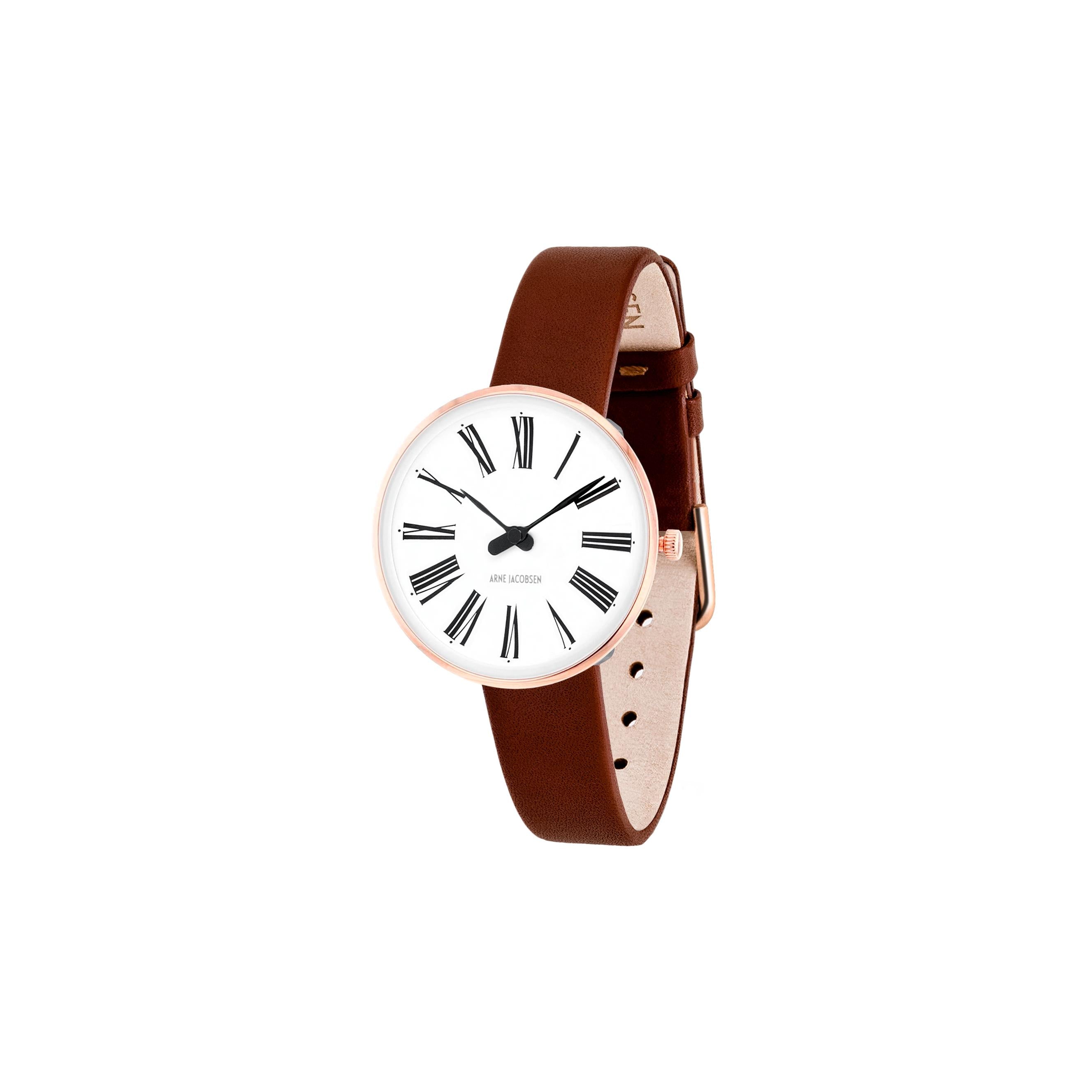 Arne Jacobsen Roman armbånd klokke Ø30, rosé/brun stropp