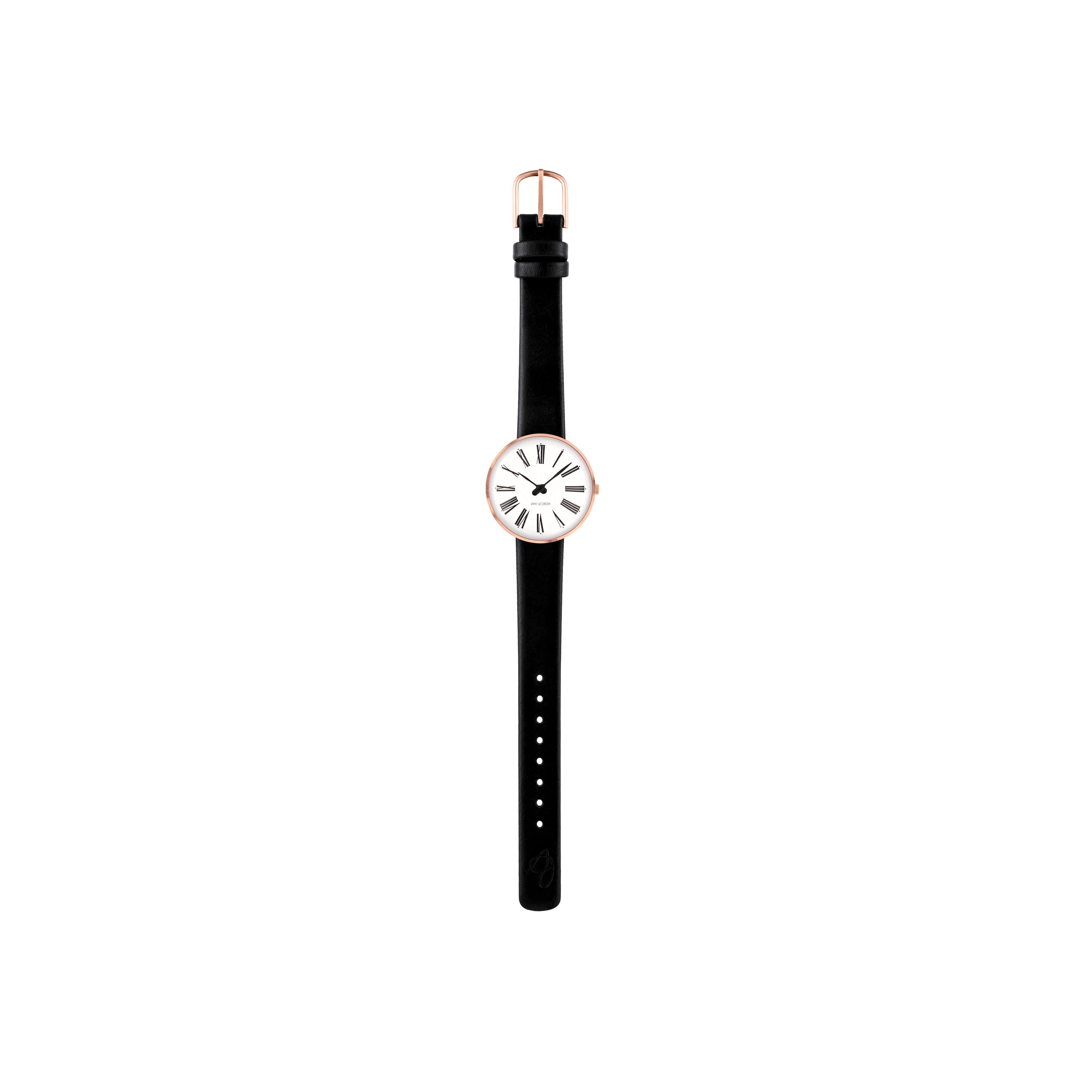 Arne Jacobsen Roman armbånd klokke Ø30, rosé/svart stropp