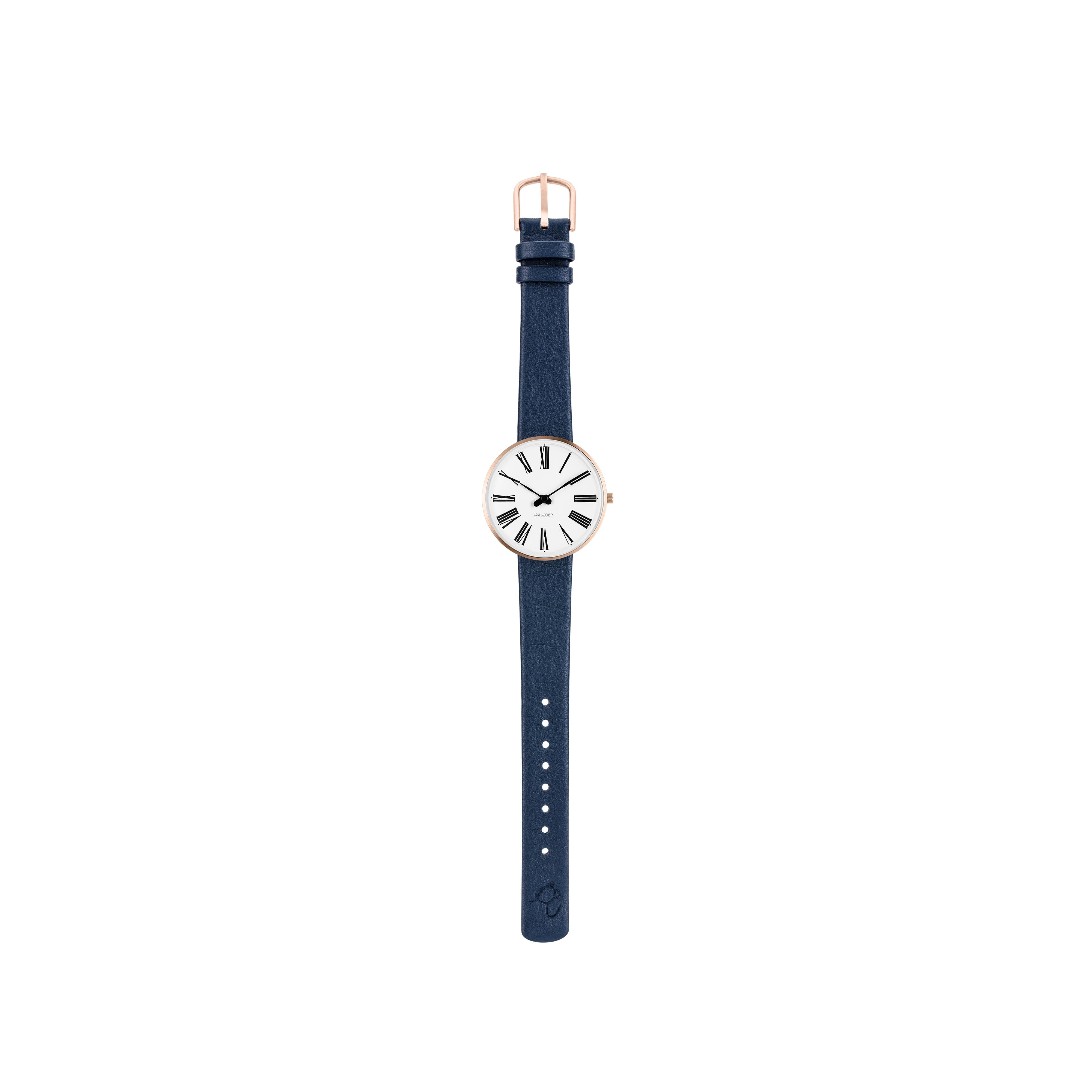 Arne Jacobsen Roman armbånd klokke Ø34, rosé/blå stropp
