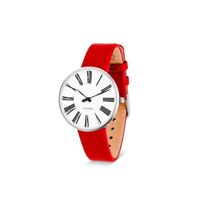 Arne Jacobsen Roman armbånd klokke Ø34, rød stropp