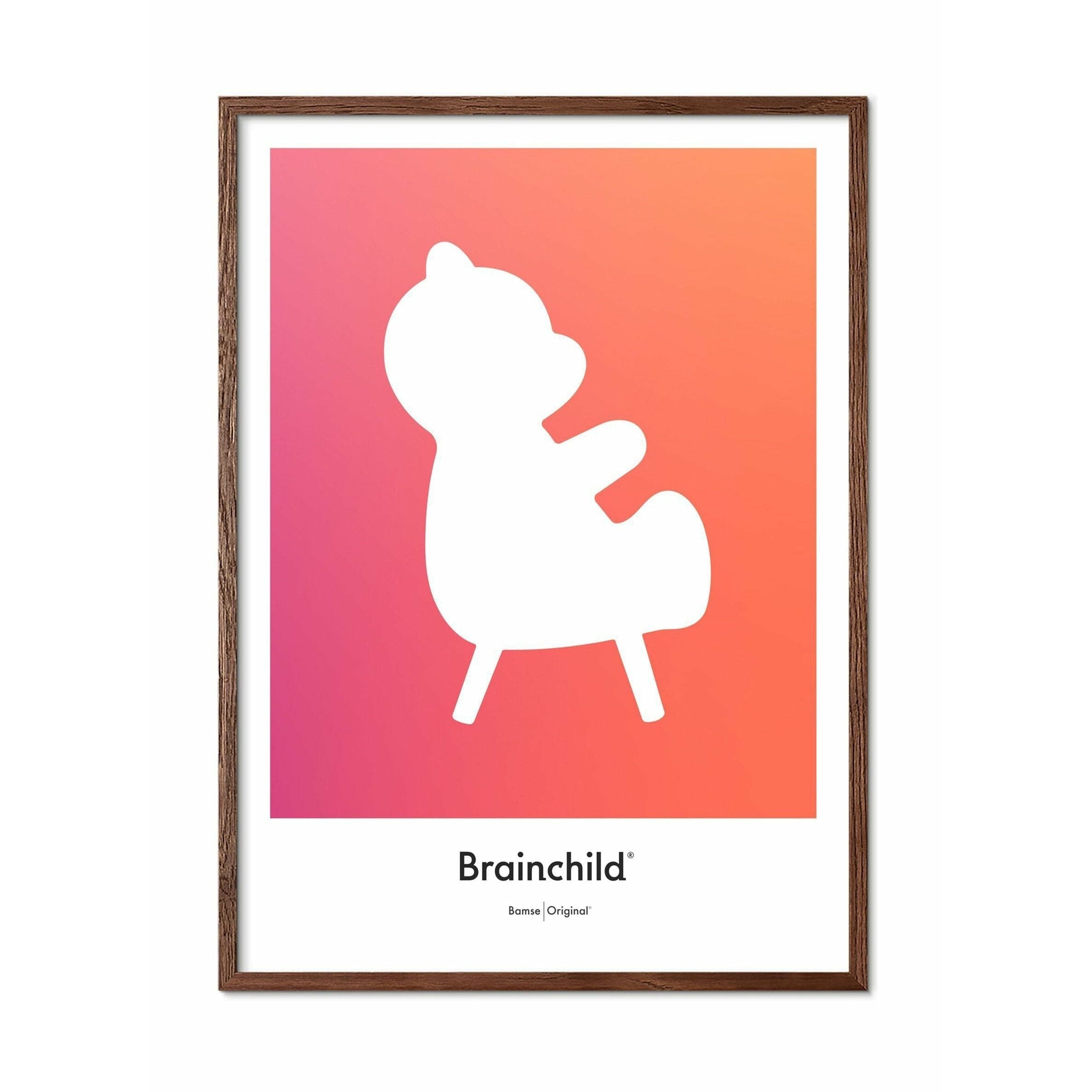 Brainchild Bamse Designikon Plakat, Ramme I Mørkt Træ 70X100 Cm, Orange