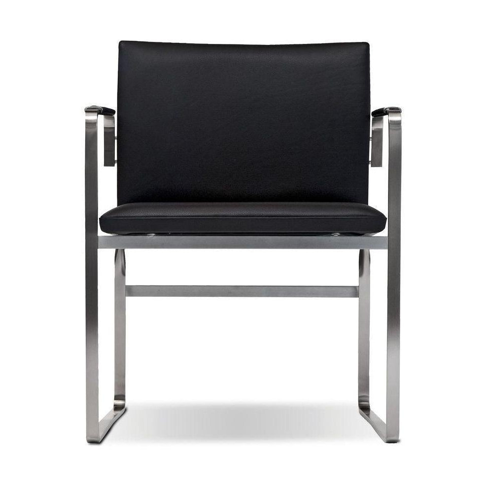 Carl Hansen CH111 stol rustfritt stål, svart skinn