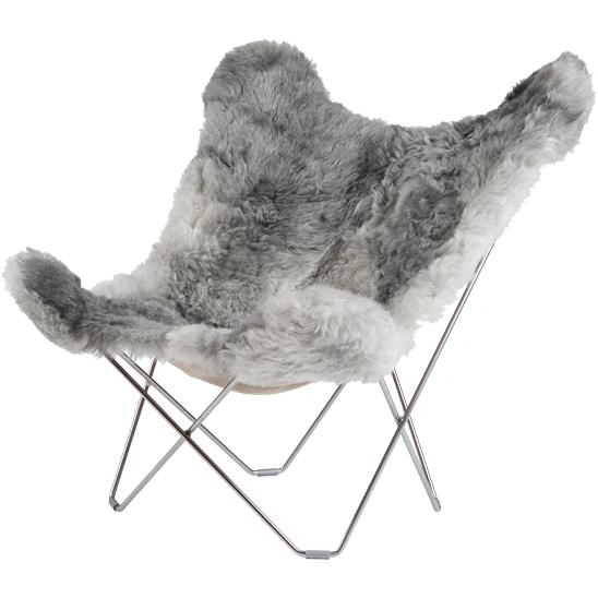 Cuero Iceland Mariposa Butterfly Chair, Shorn Grey/Chrome