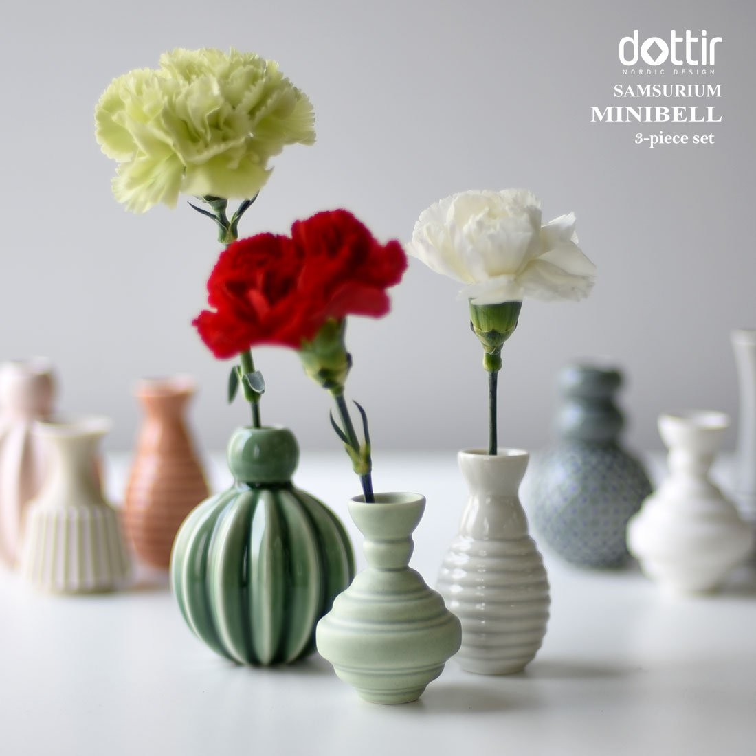 Dottir Samsurium Minibell Vase-Sæt, Blue/Grey