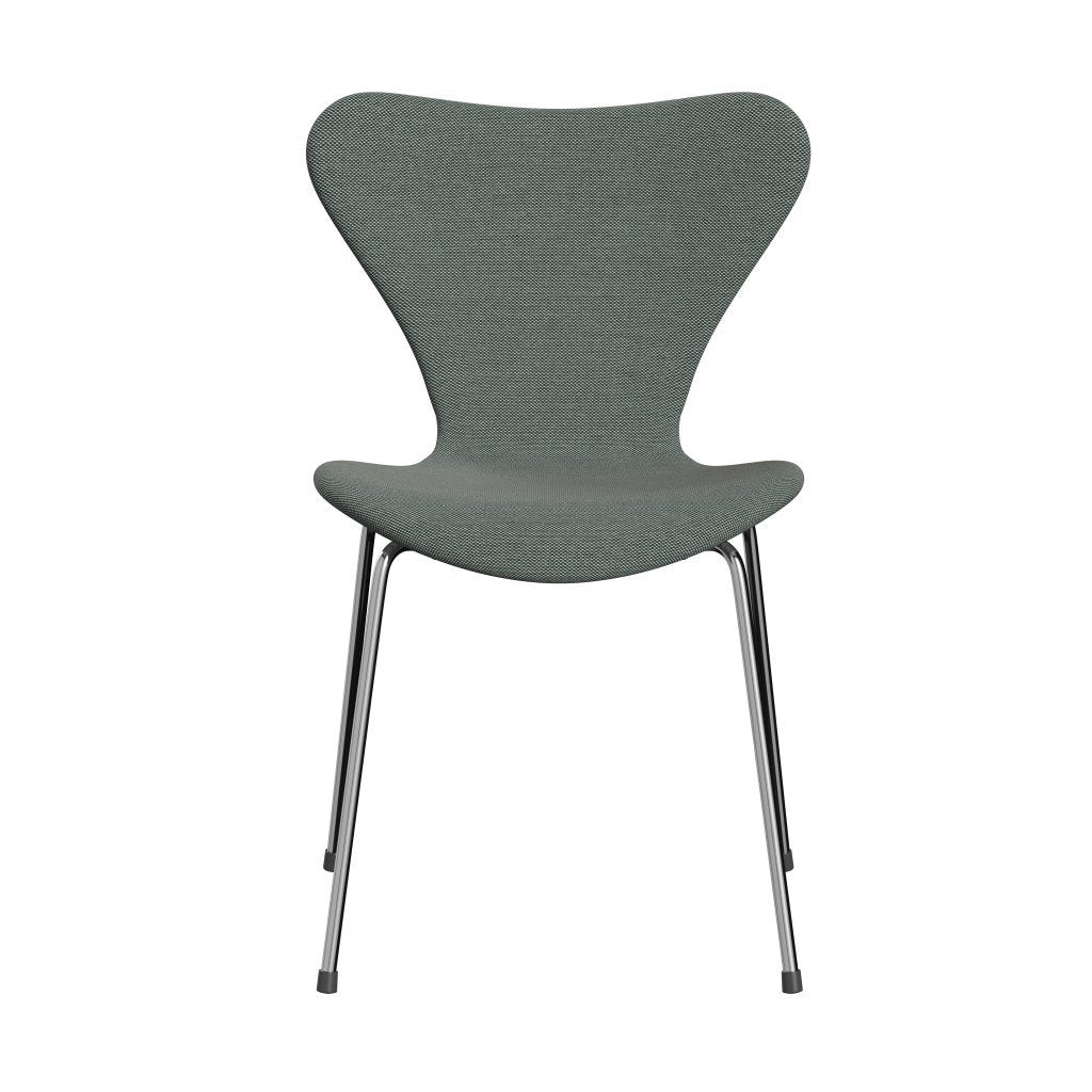 Fritz Hansen 3107 Stol Fuldpolstret, Forkromet Stål/Steelcut Trio Whire/Dark Green