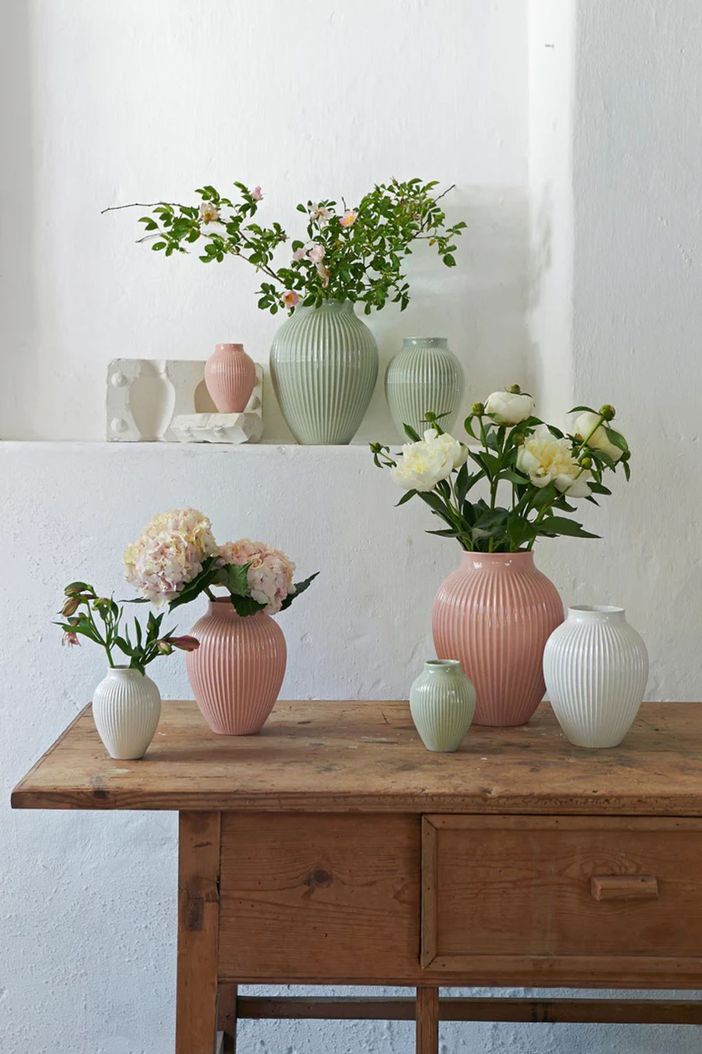 Knabstrup Keramik Vase med Riller H 12,5 cm, Irgrøn