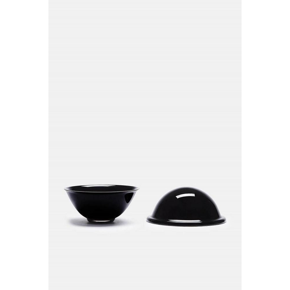 Lyngby Porcelæn Rhombe chapeau lokkekrukke, svart, stor