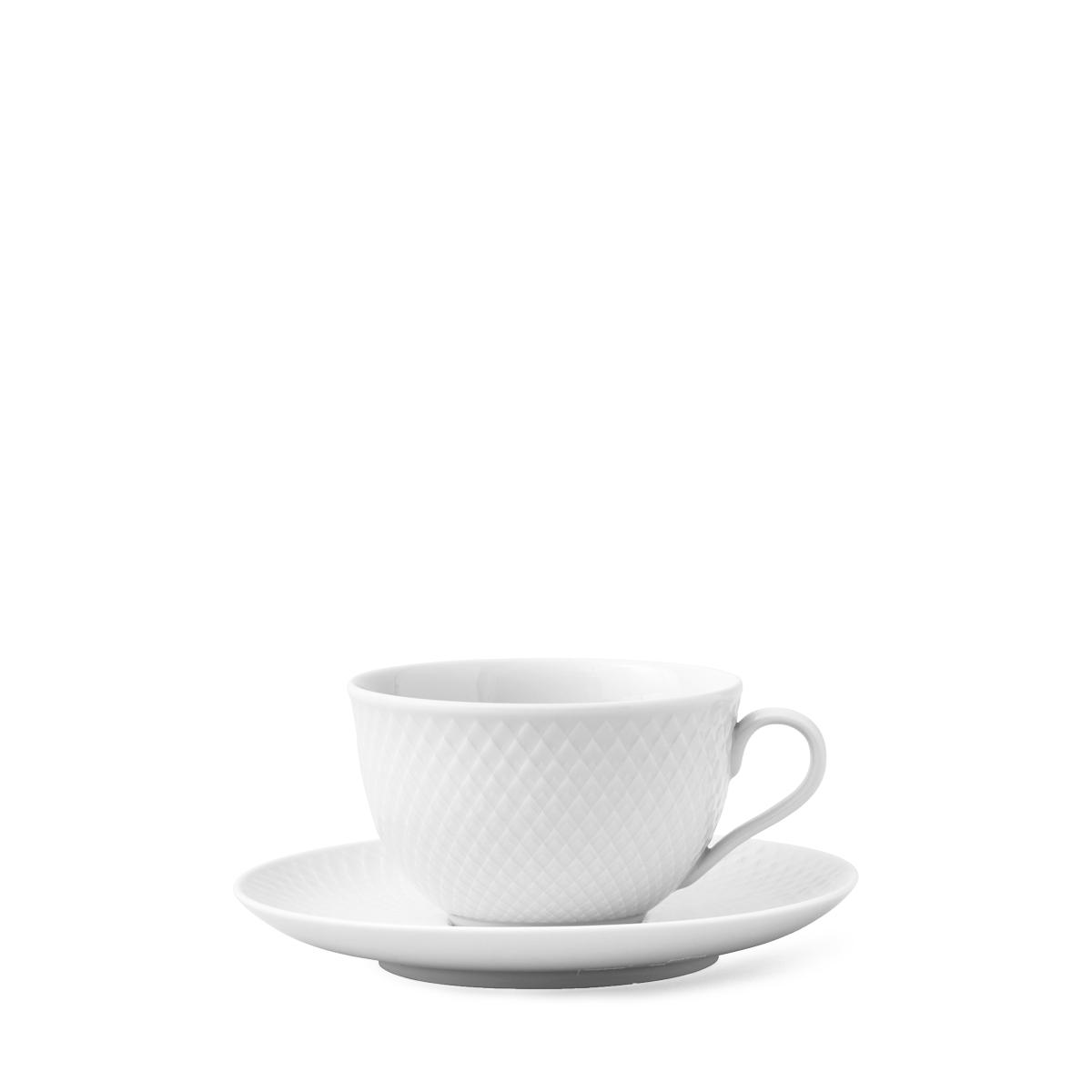 Lyngby Porcelæn Rhombe Teacup med tallerken, hvit
