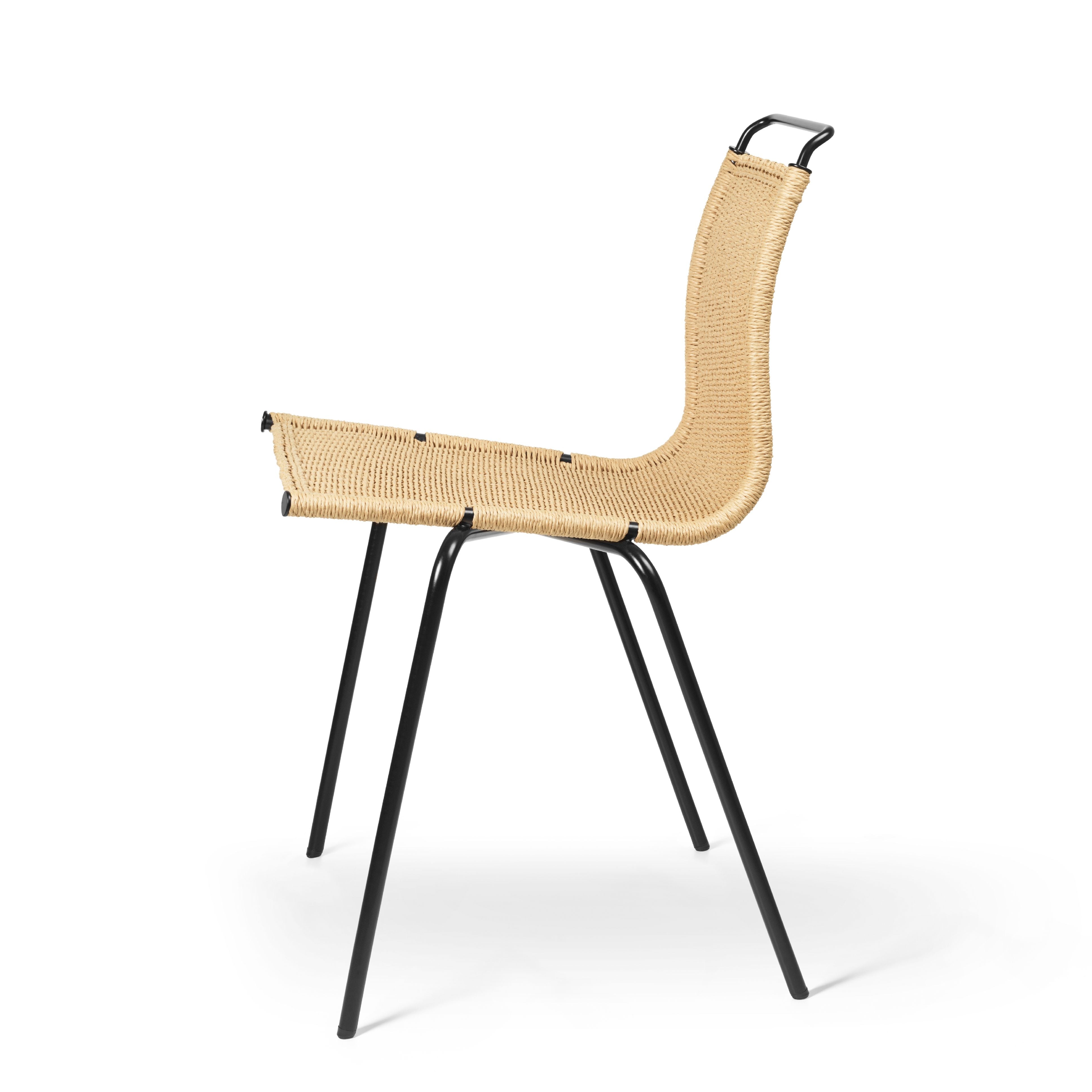 Carl Hansen Pk1 Chair, Black Powder Coated Steel/Natural Paper Cord