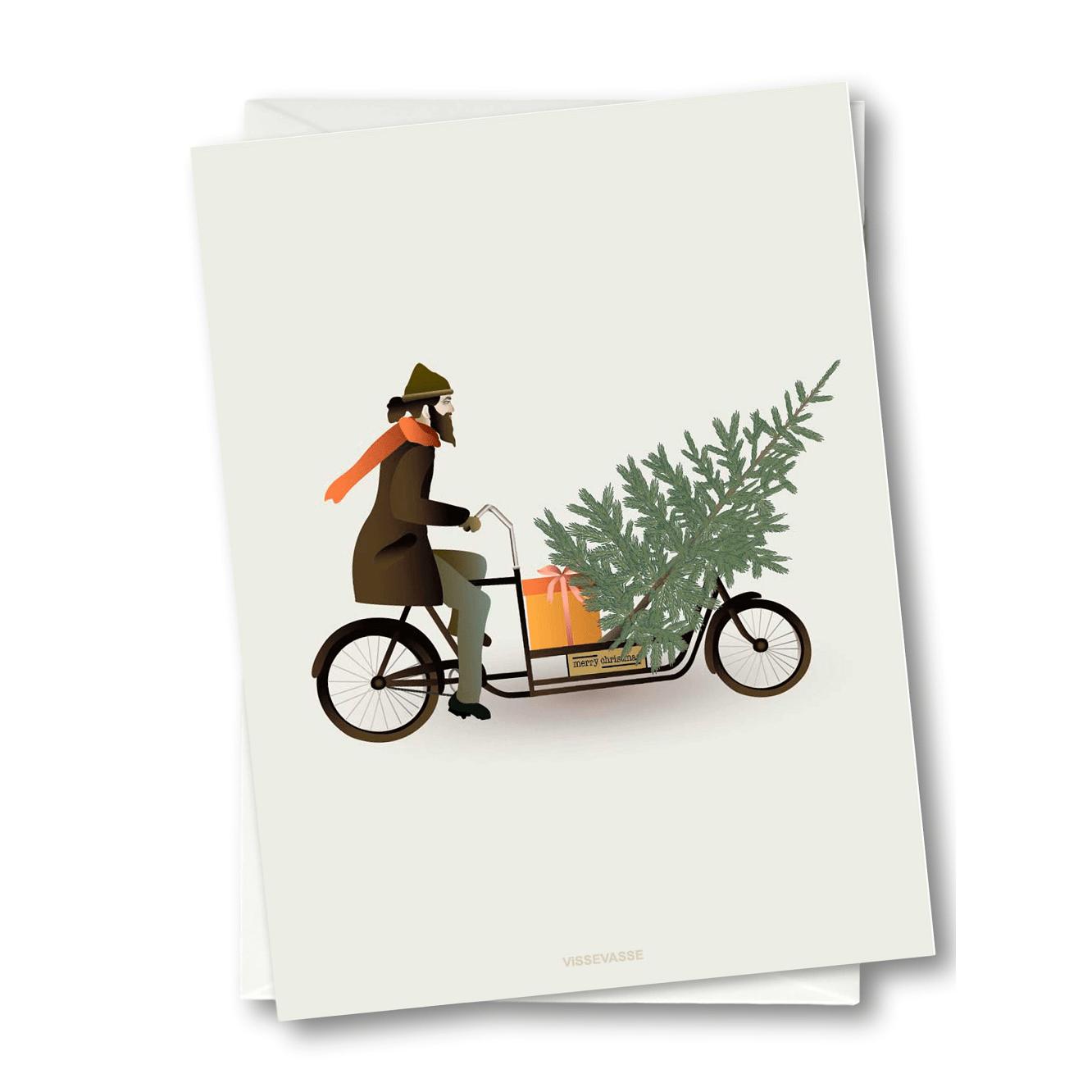 Vissevasse Bike With Christmas Tree Anledningskort, 10,5x15cm