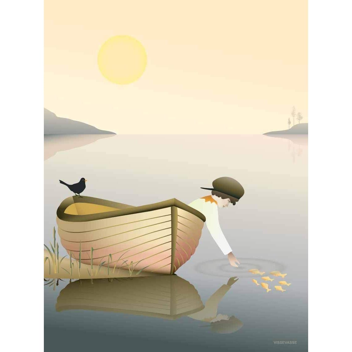 Vissevasse Gutt i en båtplakat, 15x21 cm