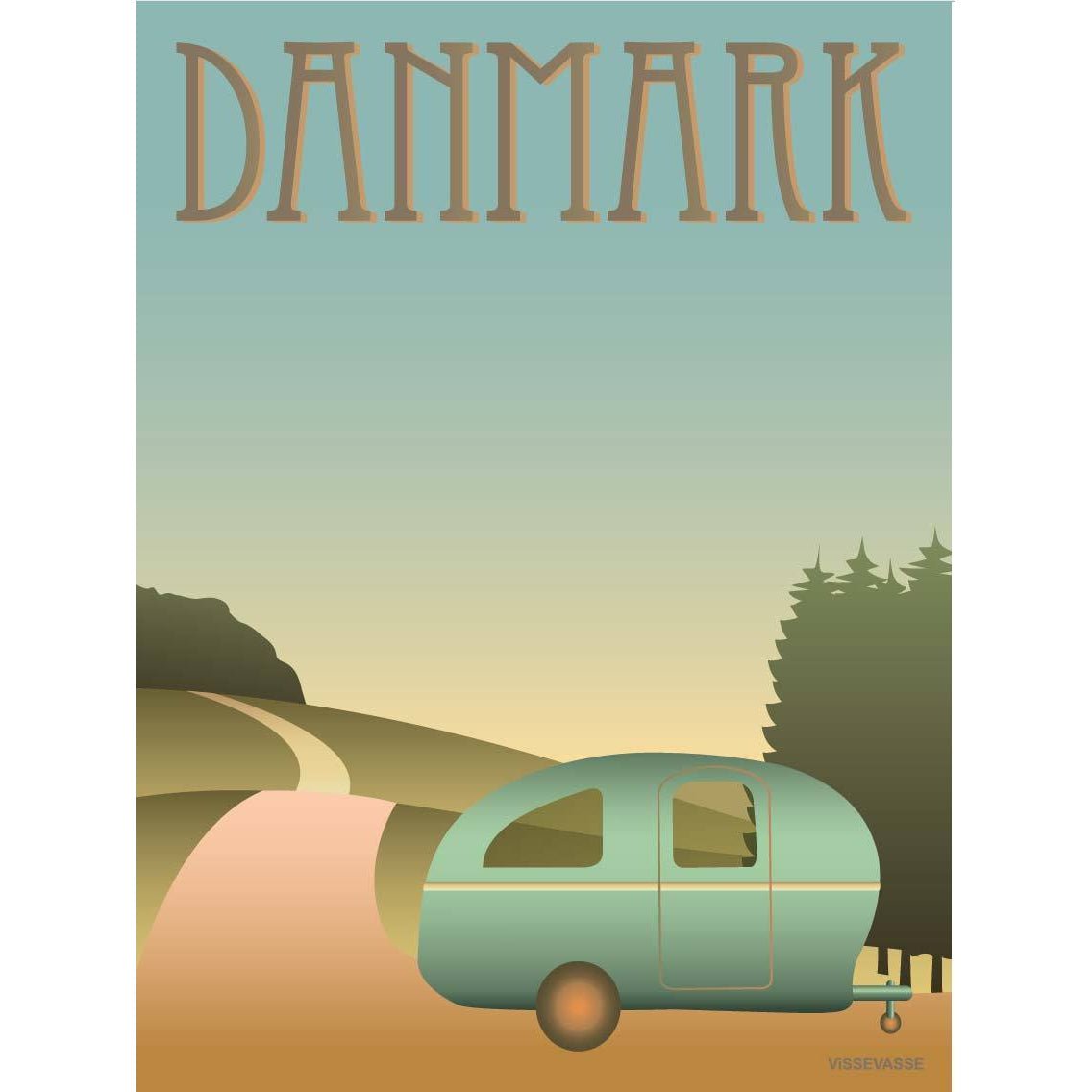 Vissevasse Danmark campingplakat, 15x21 cm
