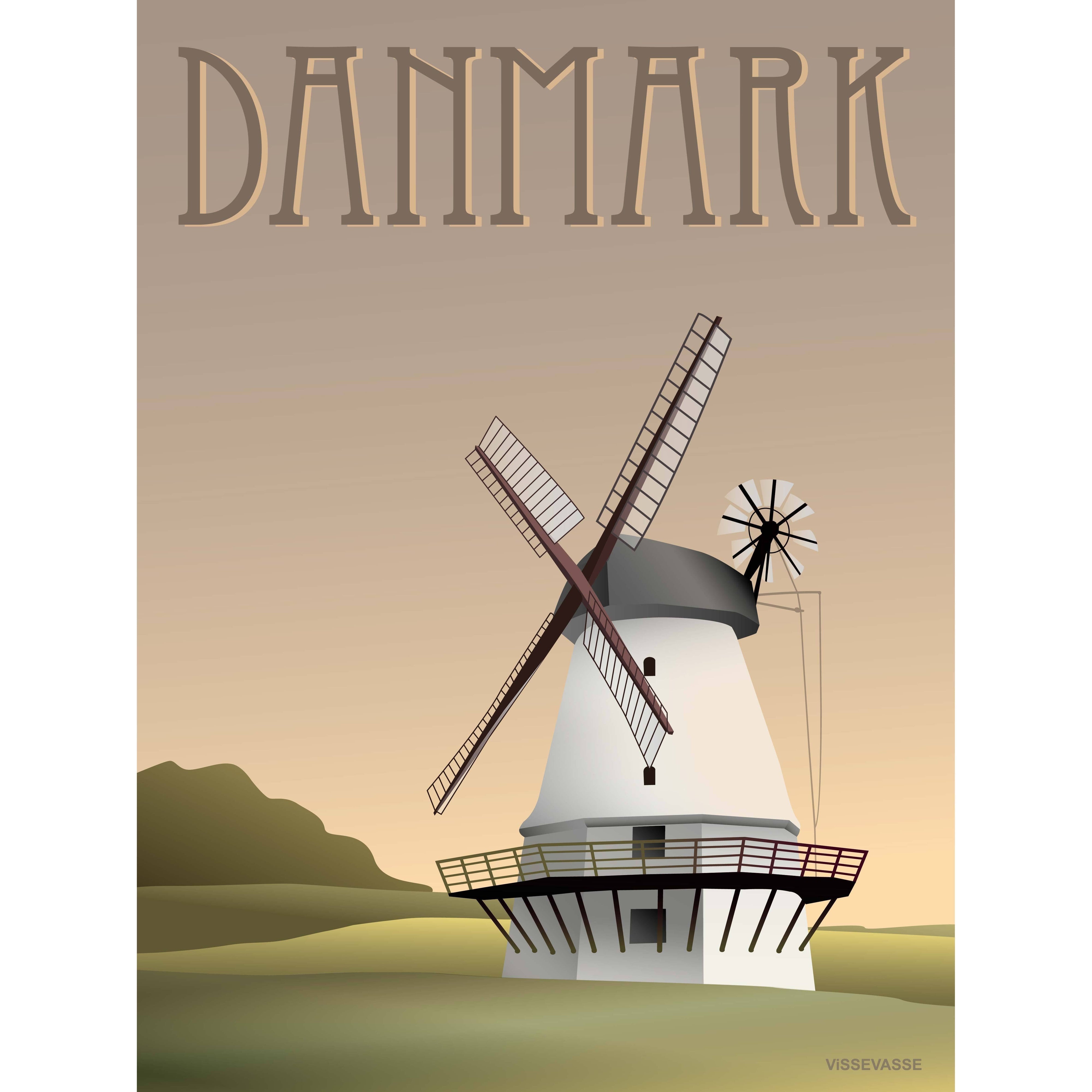 Vissevasse Danmark Mill Poster, 15x21 cm