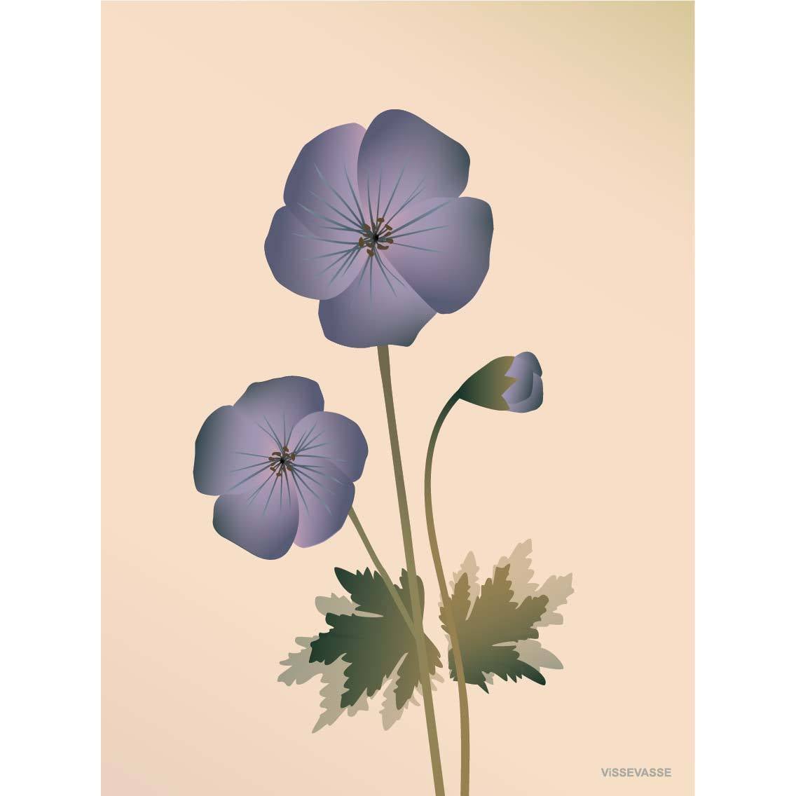 Vissevasse Geranium -plakat, naken, 15x21 cm