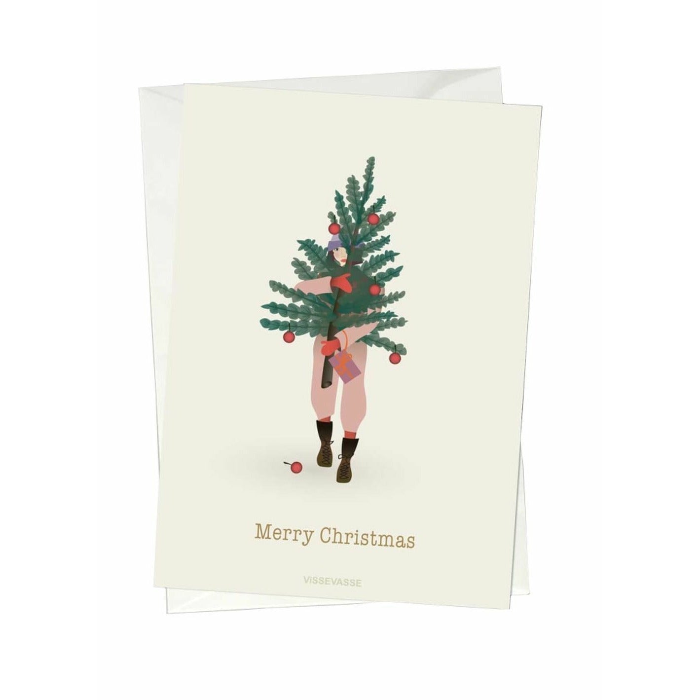 Vissevasse Merry Christmas Tree & Girl Anledningskort, A6