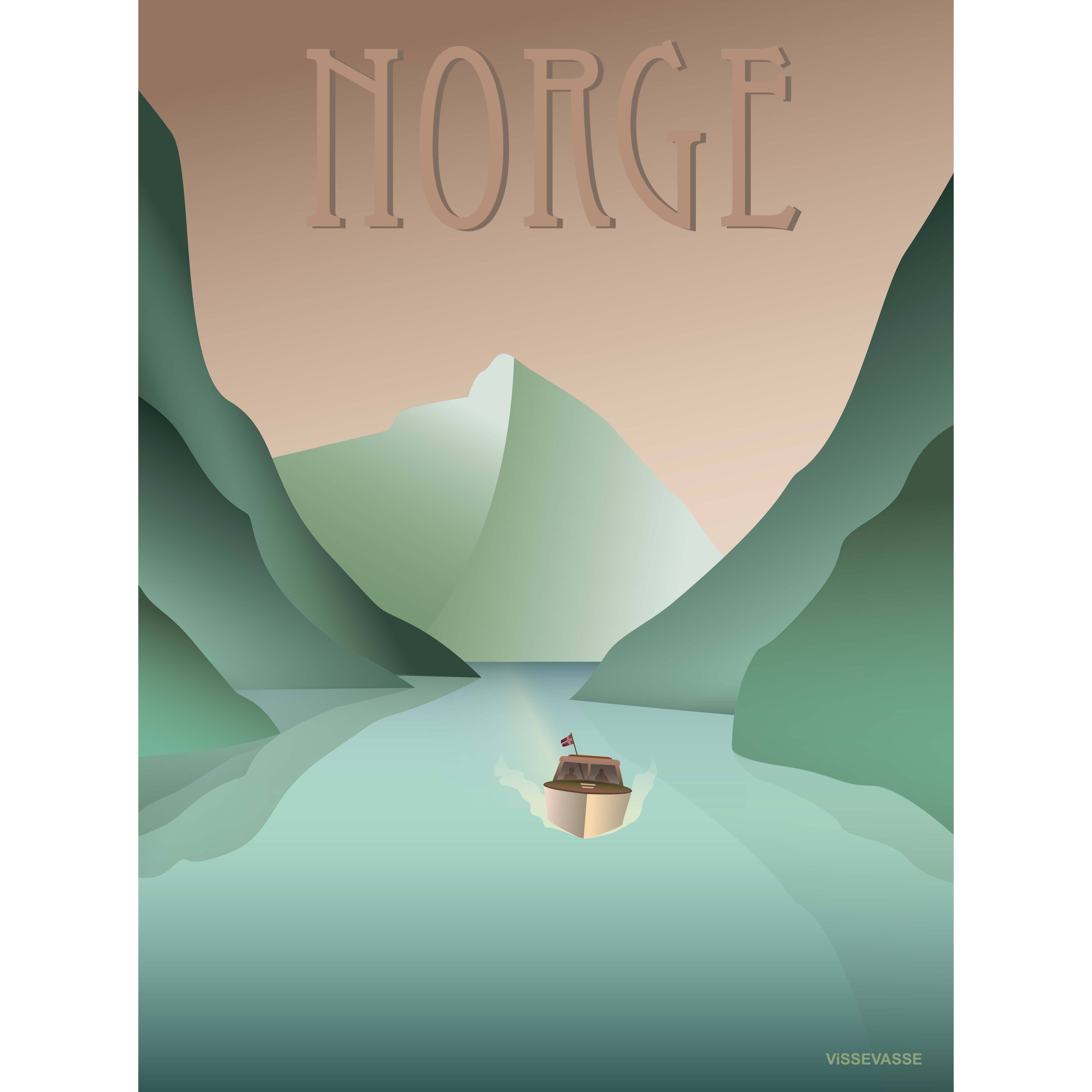 Vissevasse Norge Fjord -plakat, 15x21 cm