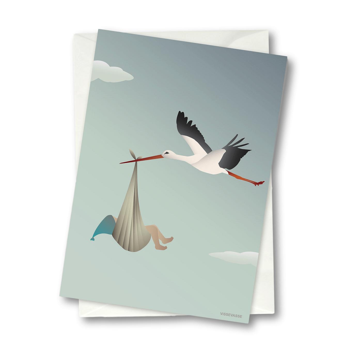 Vissevasse Stork Returkort, blå, 10,5x15 cm