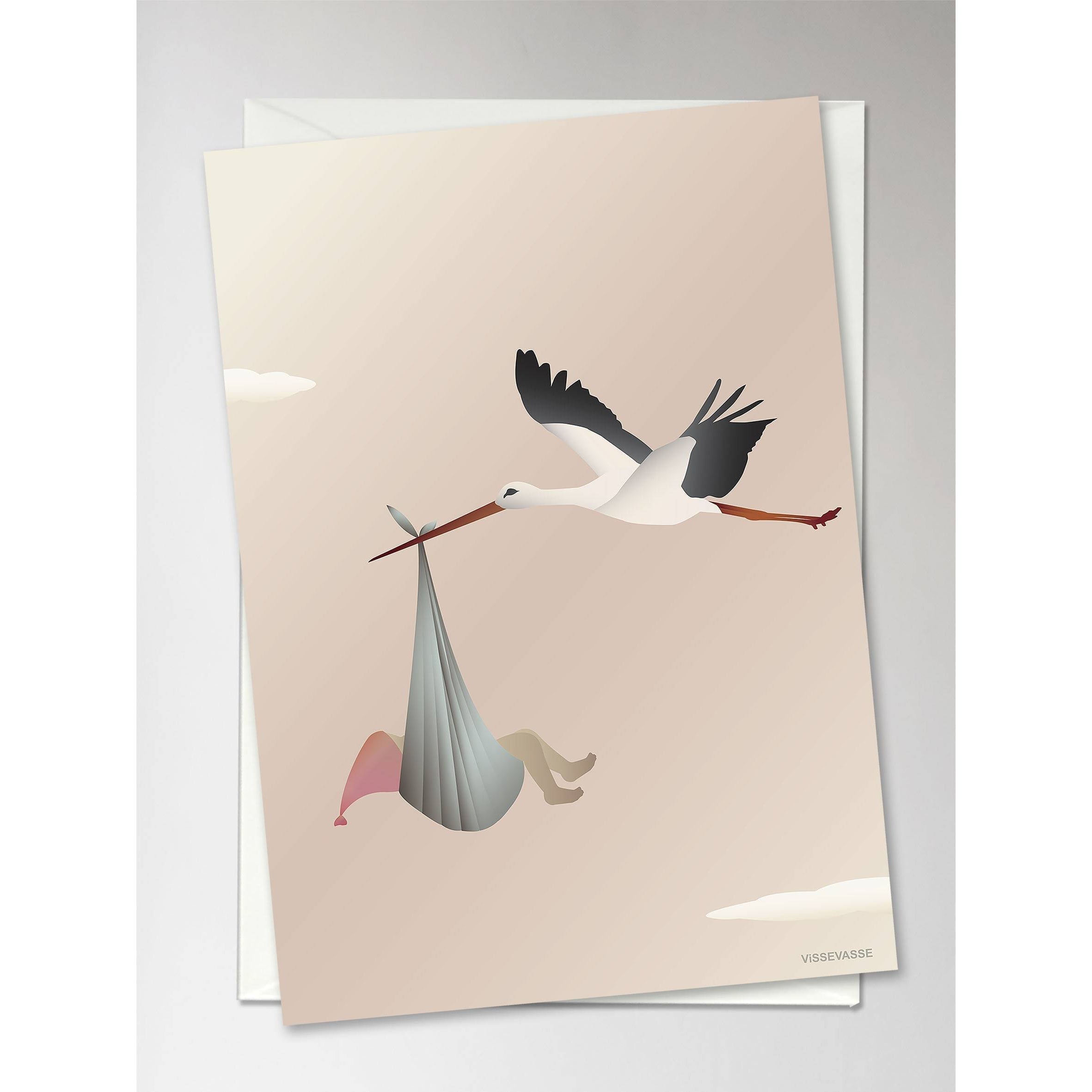 Vissevasse Stork av anledningskortet, rosa, 10,5x15 cm