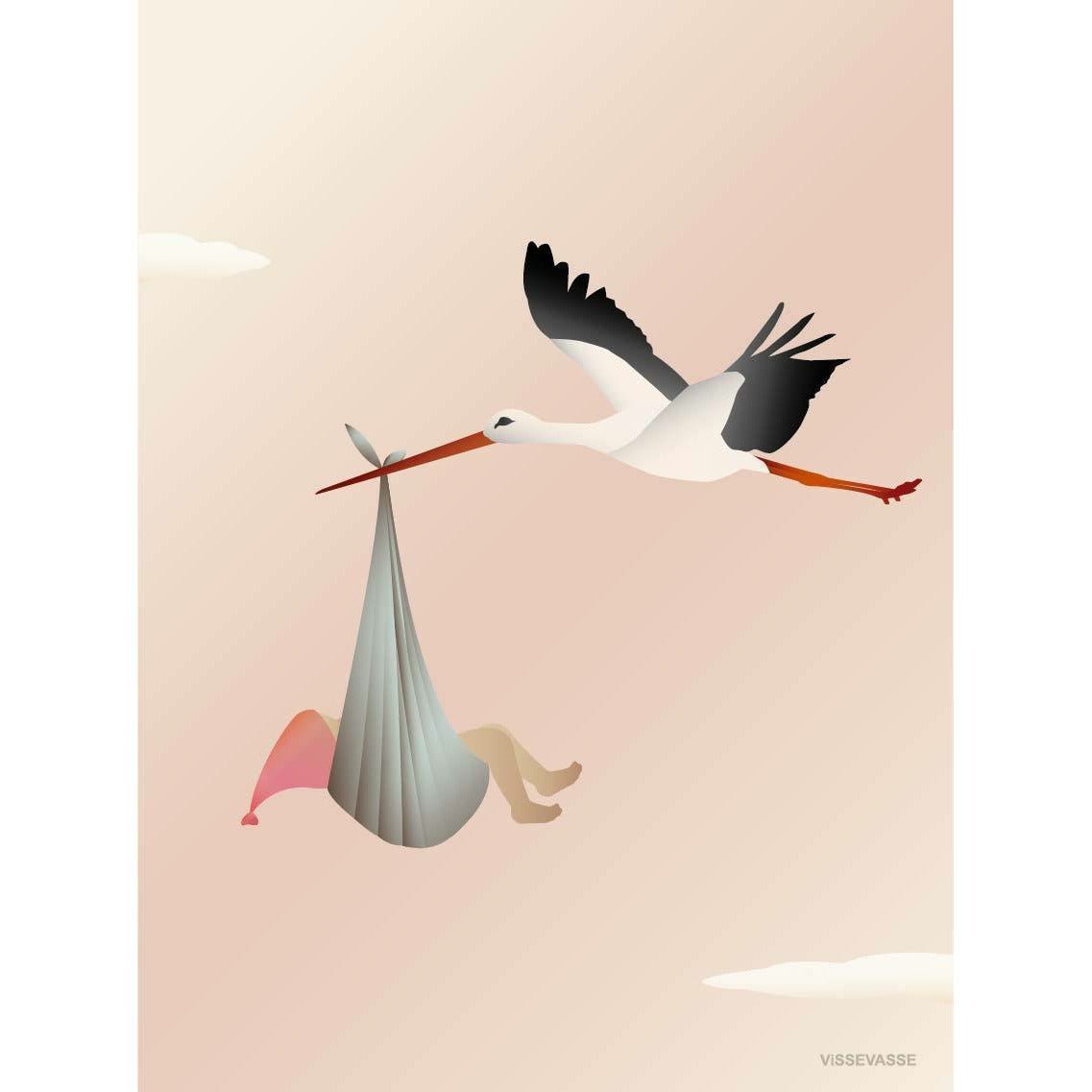 Vissevasse Storken Anledningskort, Rosa, 15X21 Cm
