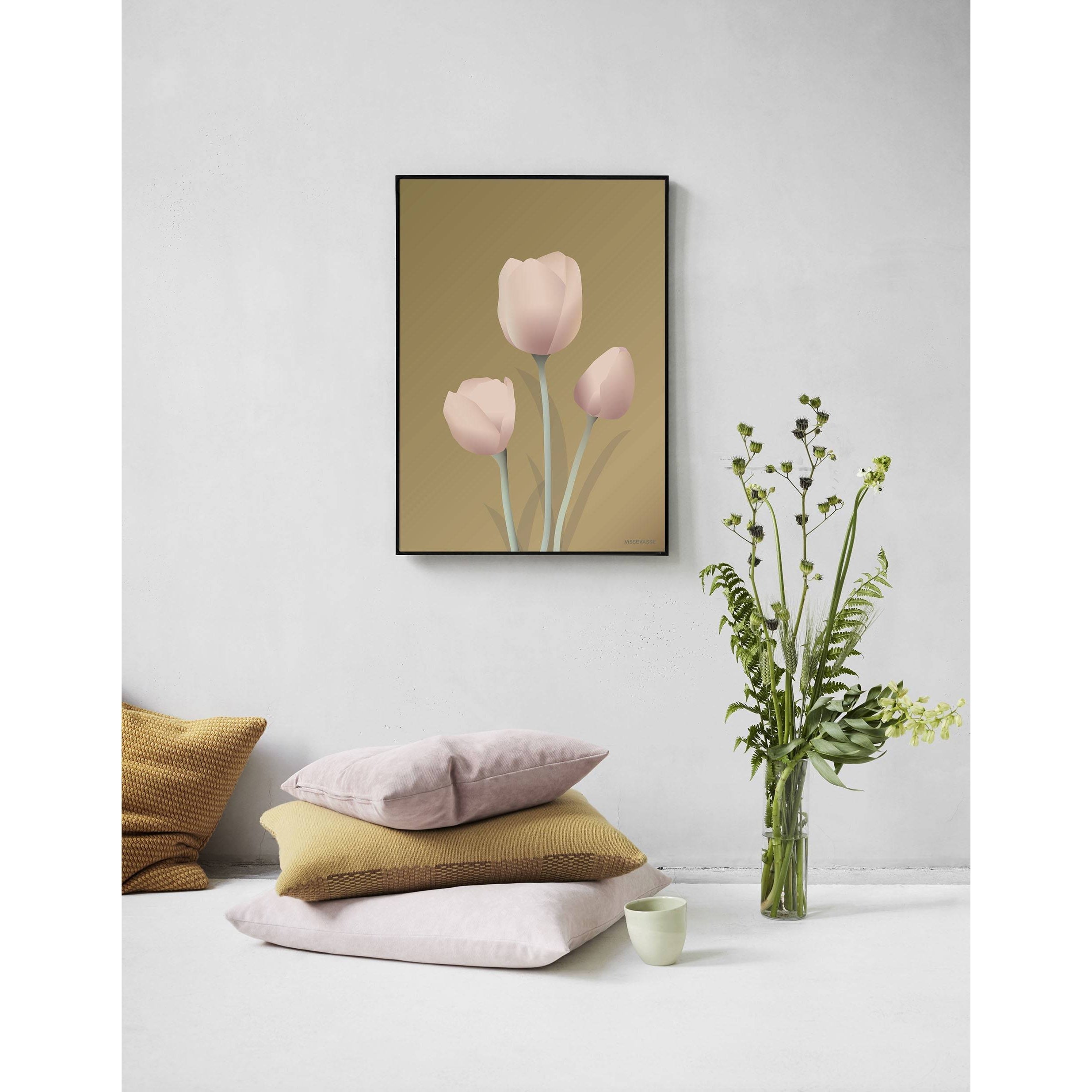 Vissevasse Tulips -plakat, Amber, 15x21 cm