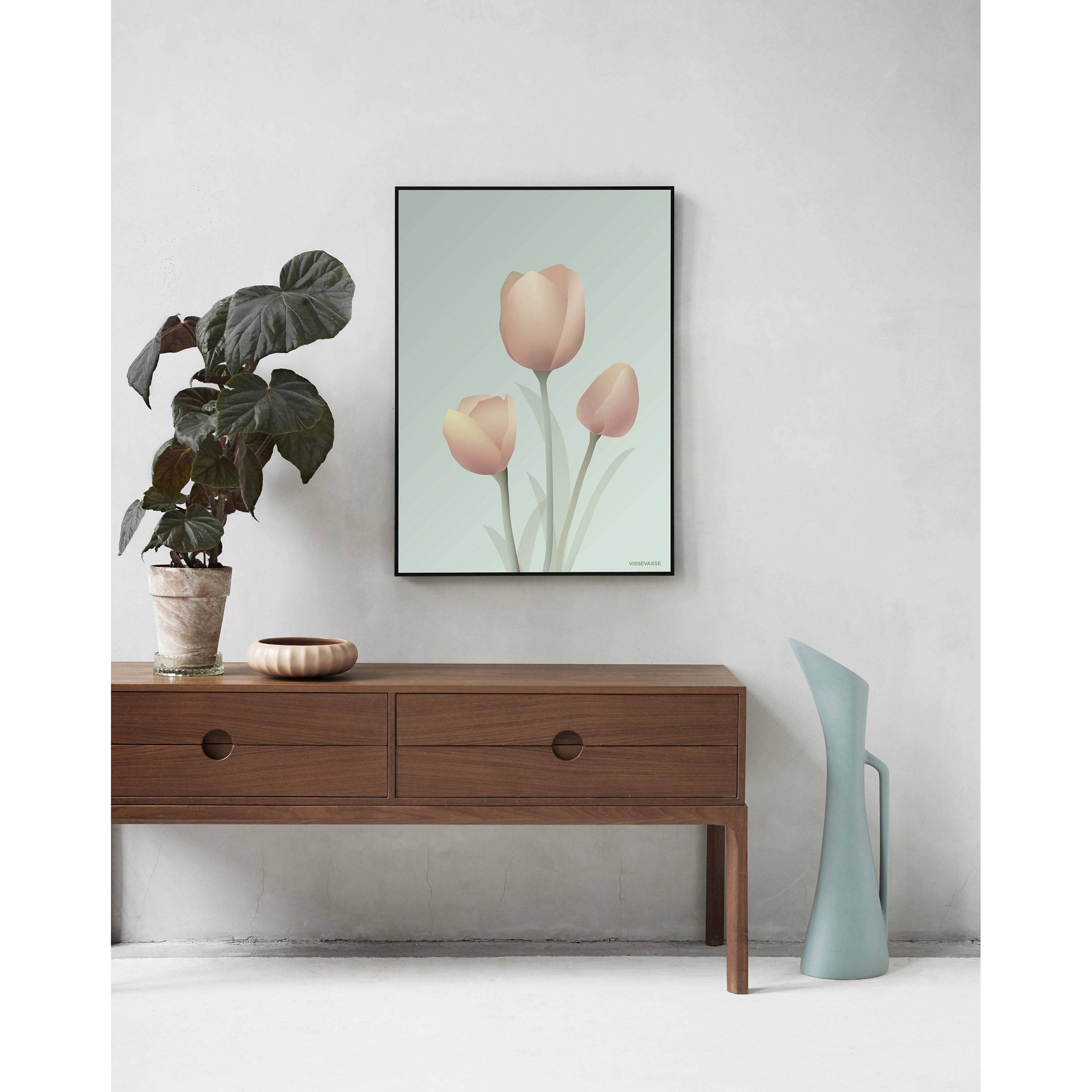 Vissevasse Tulips -plakat, mynte, 15x21 cm