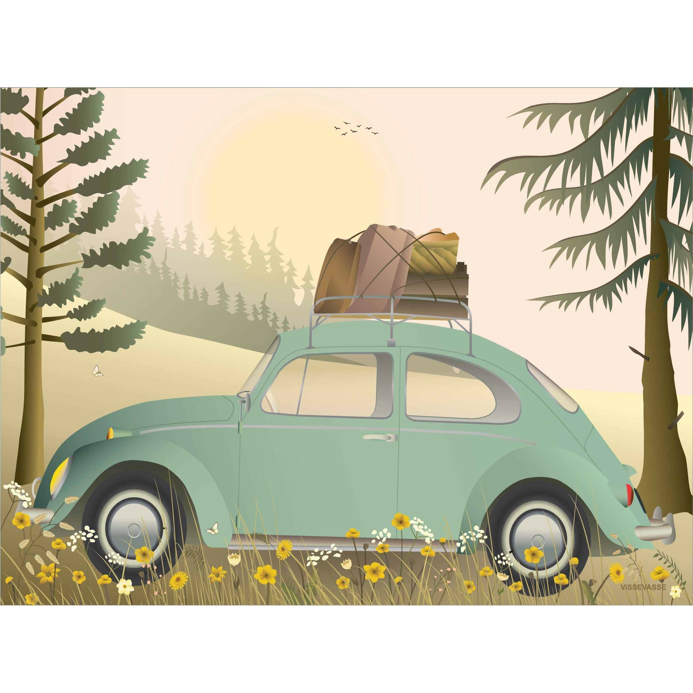 Vissevasse VW Beetle Green Plakat, 50X70 Cm