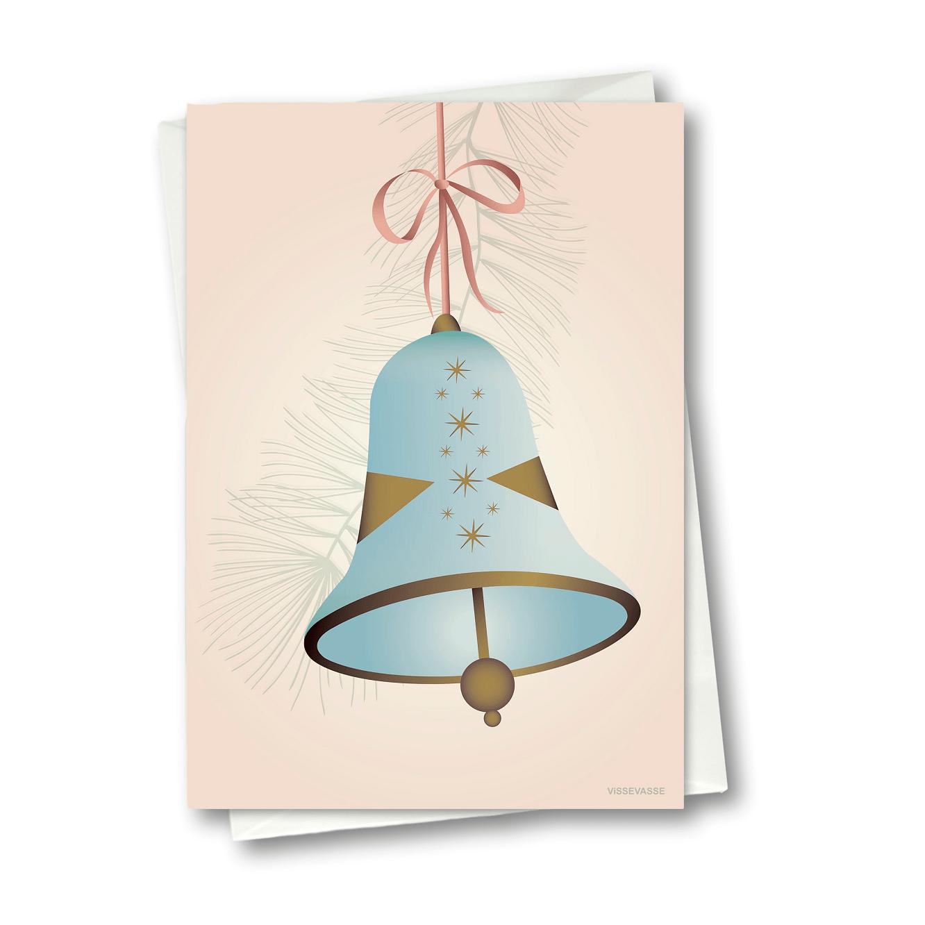 Vissevasse Juleklokker sporadisk kort, blå, 10,5x15 cm
