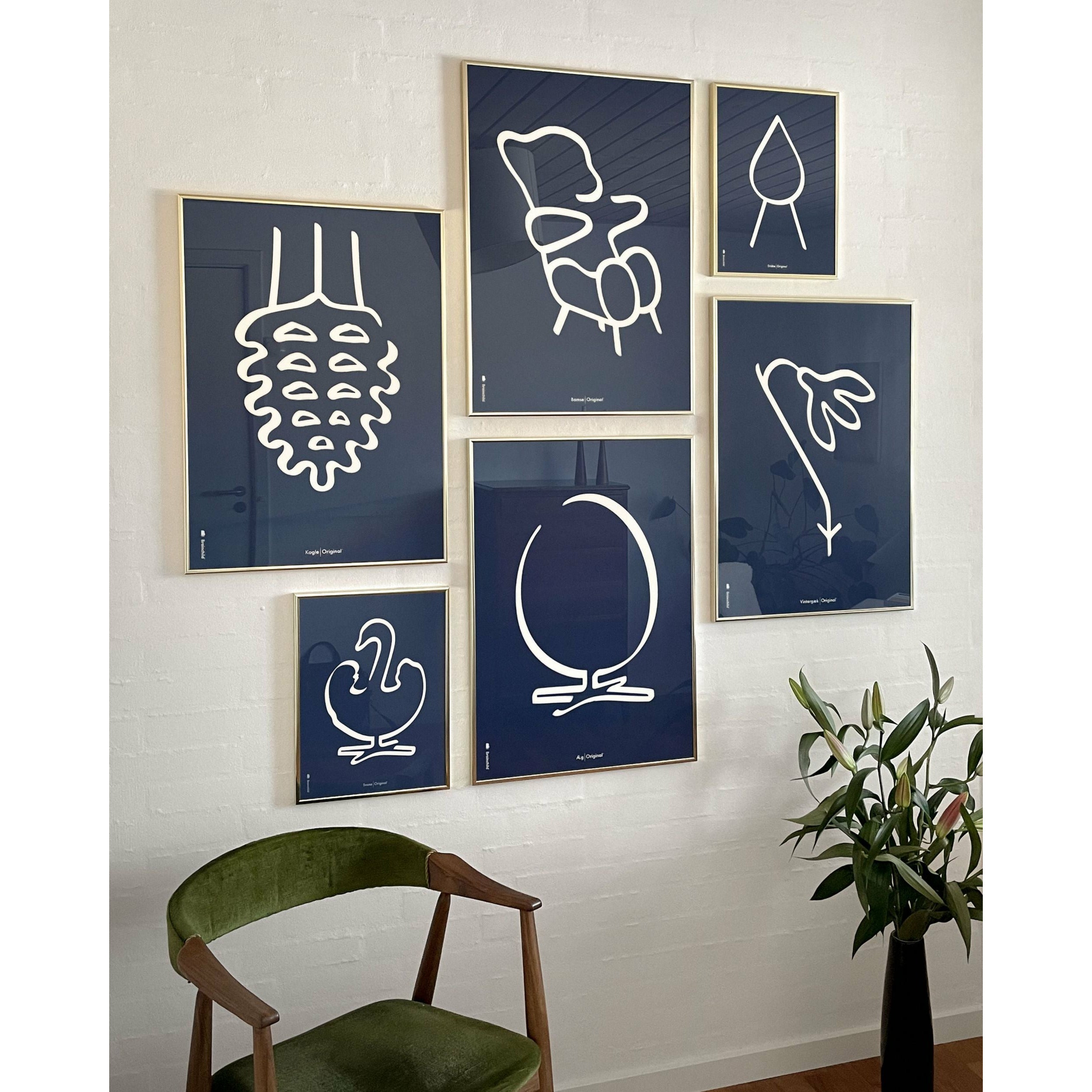 [product_category]-Brainchild Egg Line Poster, Frame Made Of Light Wood 50x70 Cm, Blue Background-Brainchild-B-11003-A-BRA-6