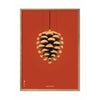 Brainchild Pine Cone Classic Poster, Frame Made Of Light Wood 30x40 Cm, Red Background