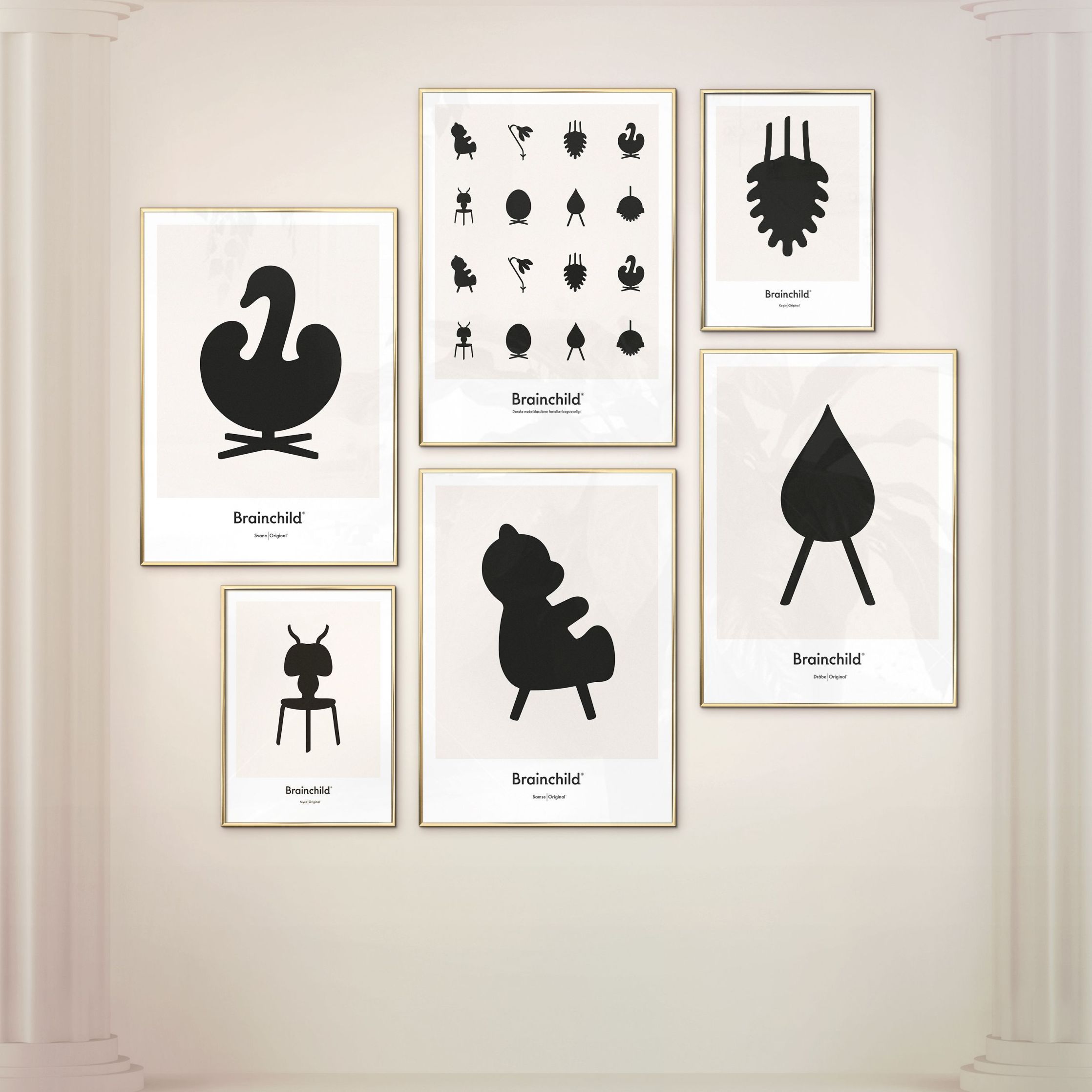 [product_category]-Brainchild Pine Cone Design Icon Poster, Frame Made Of Dark Wood 50x70 Cm, Grey-Brainchild-IG-21003-B-BRA-8