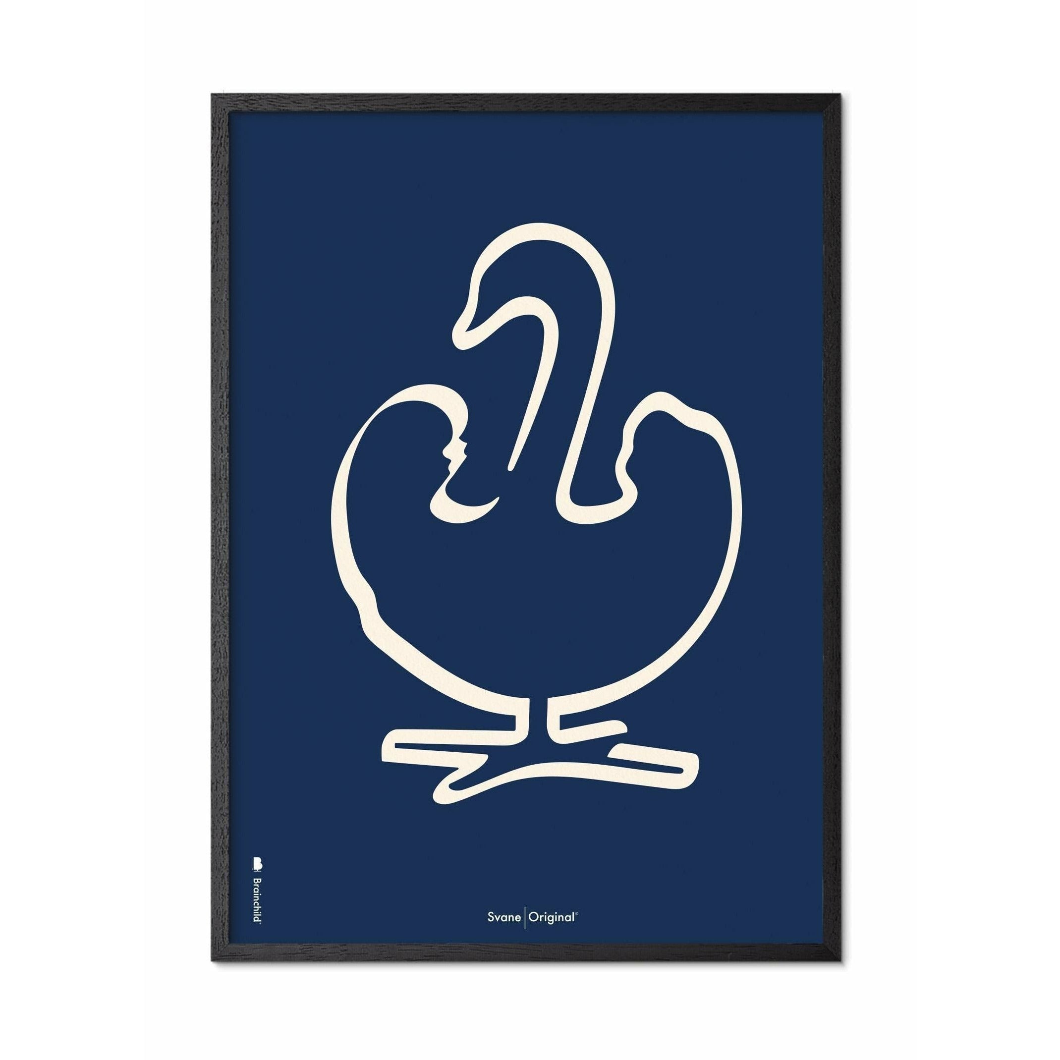 [product_category]-Brainchild Swan Line Poster, Frame In Black Lacquered Wood A5, Blue Background-Brainchild-B-31001-C-BRA-1