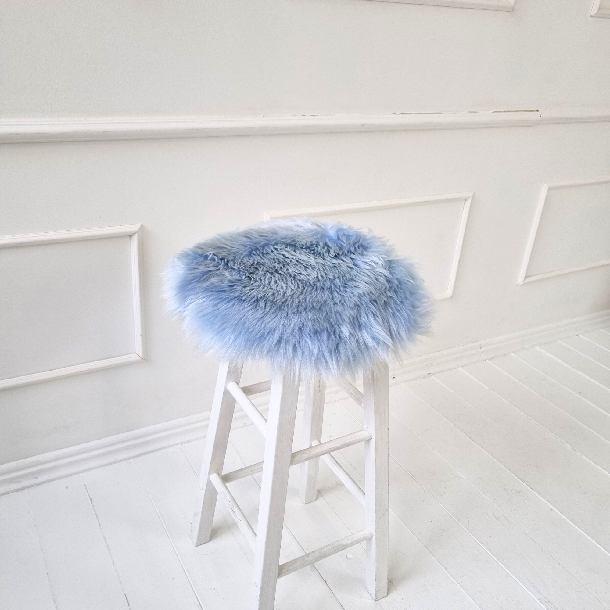 Light blue genuine sheepskin chair pad | Round