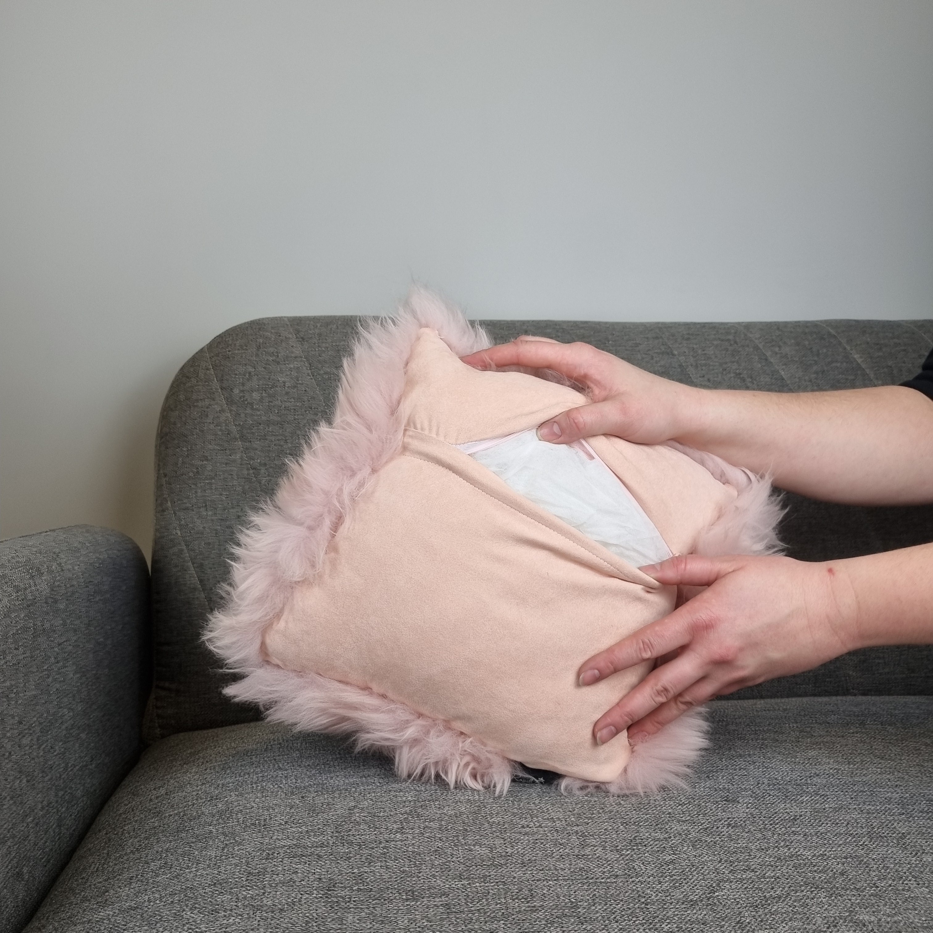 Pink genuine sheepskin throw pillow