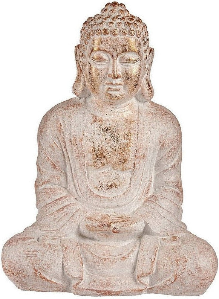 Decorative Garden Figure Buddha White/Gold Polyresin (25 x 57 x 42,5