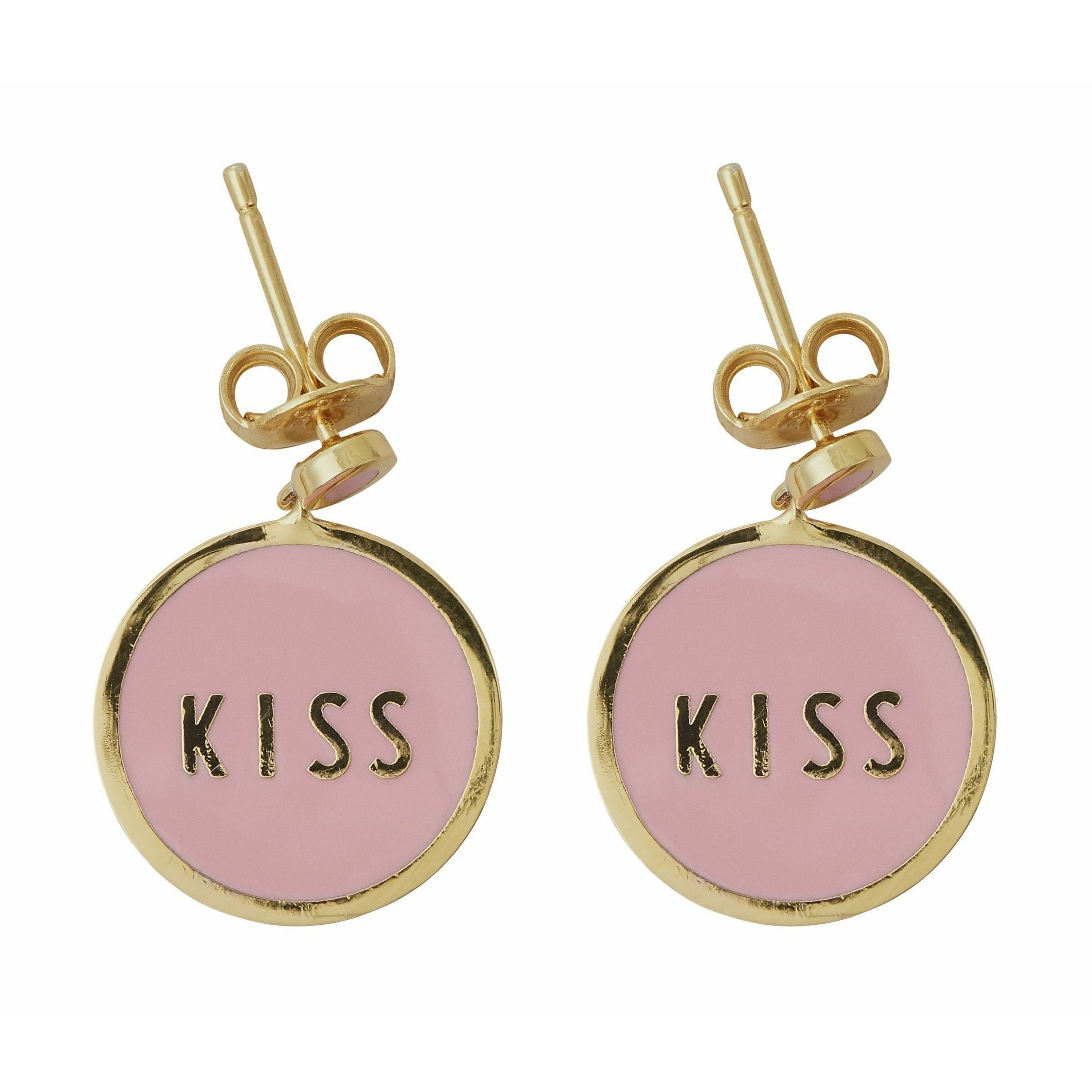 [product_category]-Design Letters Candy Disc Earring's Kiss Brass Gold Platted, Pink-Design Letters-5710498189334-90403008PINKKISS-DES-1