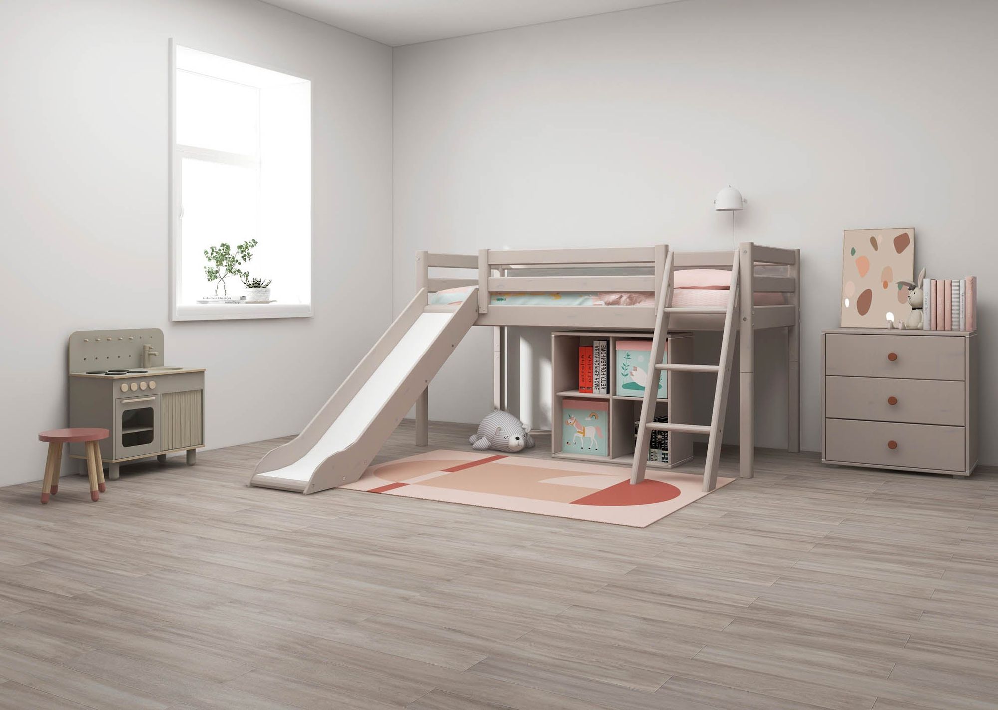 FLEXA Mid-high bed w. slanting ladder and slide