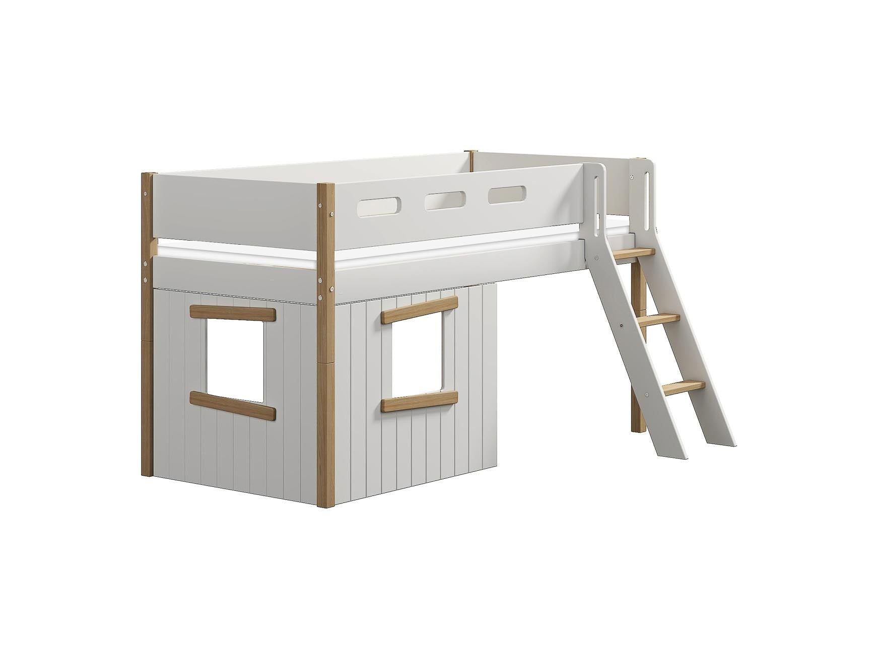 FLEXA Mid-high bed, sl. ladder & Treehouse Bed Fronts, oak frame