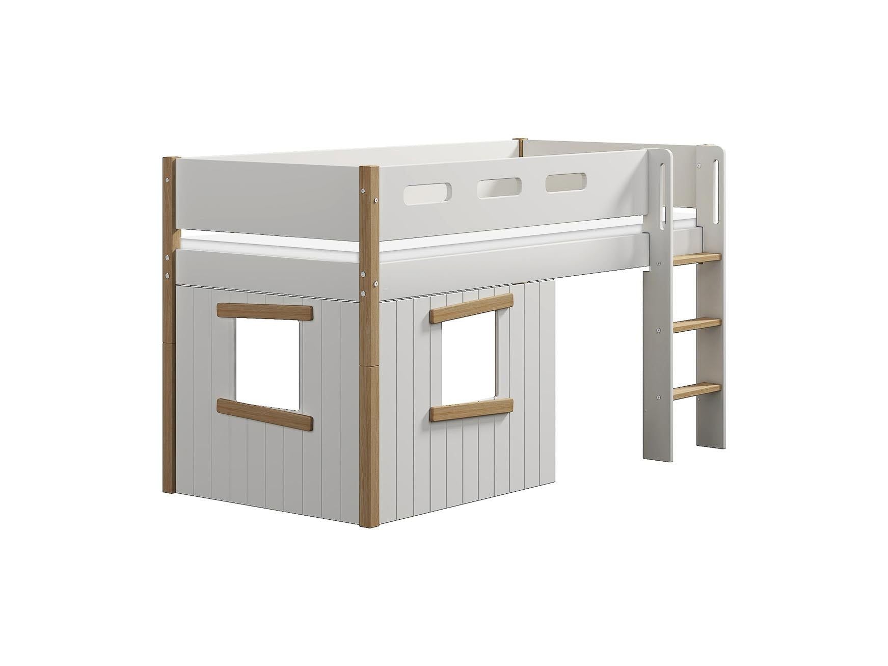 FLEXA Mid-high bed, str. ladder & Treehouse Bed Fronts, oak frame