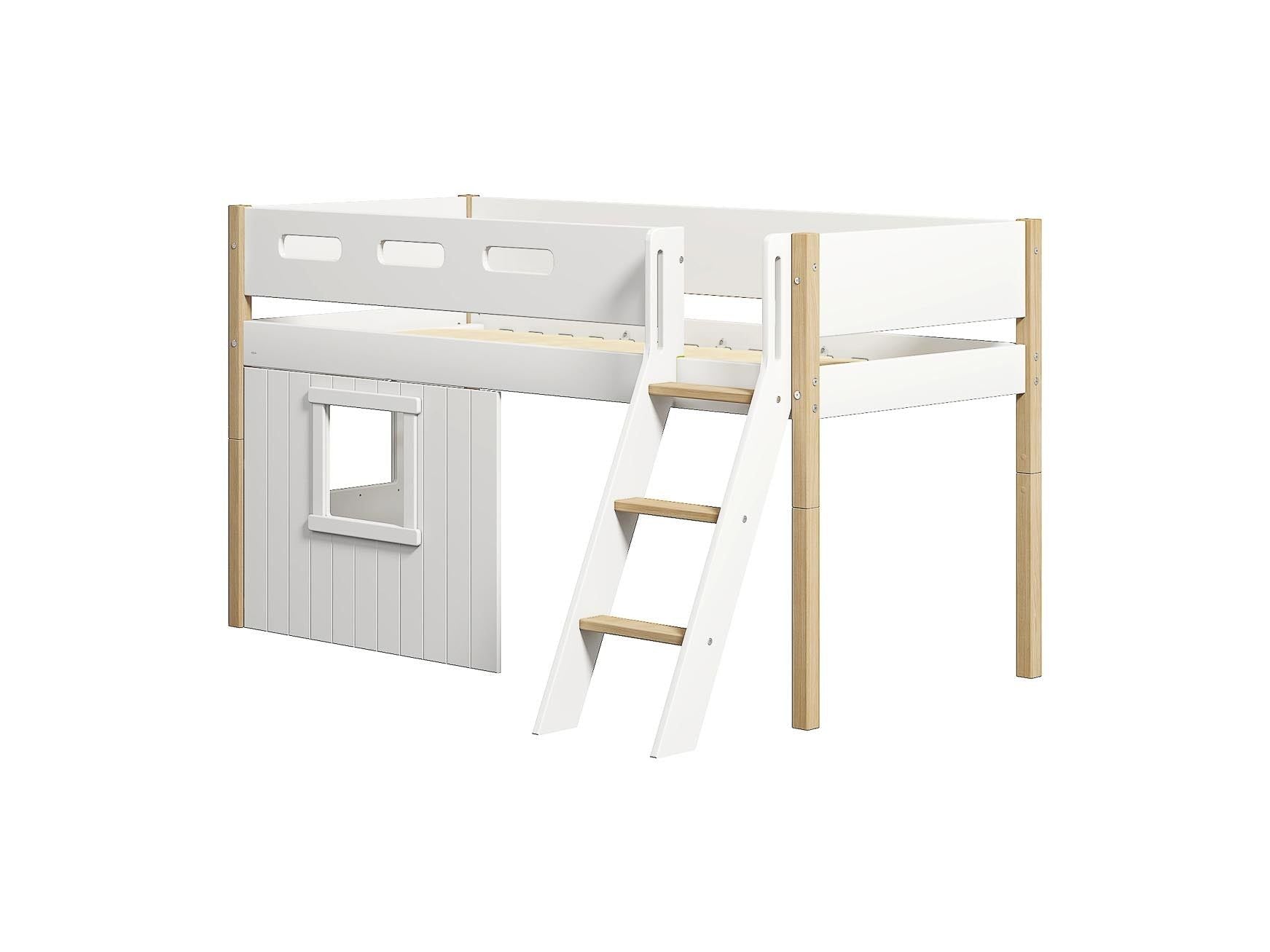 FLEXA Mid-high bed, sl. ladder & Treehouse Bed Fronts, white frame