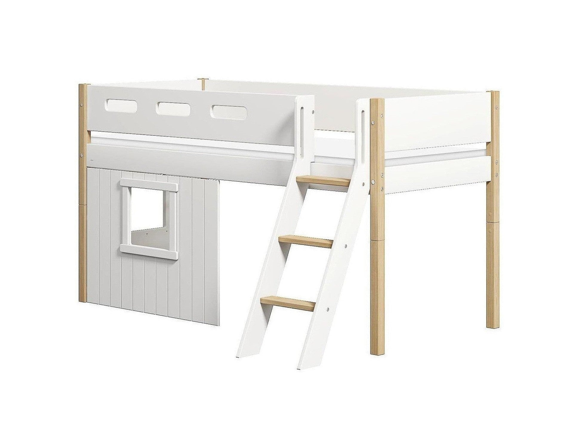 [product_category]-FLEXA Mid-high bed, sl. ladder & Treehouse Bed Fronts, white frame-FLEXA-5706459145631-90-10987-95-FLE-1