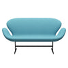 Fritz Hansen Swan Sofa 2 Seater, Black Lacquered/Divina Turquoise Light