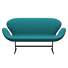 Fritz Hansen Swan Sofa 2 Seater, Black Lacquered/Fame Green Turquoise