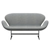 Fritz Hansen Swan Sofa 2 Seater, Black Lacquered/Hallingdal White Grey