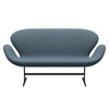 Fritz Hansen Swan Sofa 2 Seater, Black Lacquered/Re Wool Natural/Light Blue