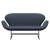 Fritz Hansen Swan Sofa 2 Seater, Black Lacquered/Steelcut Trio Olive Green/Turquoise