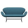 Fritz Hansen Swan Sofa 2 Seater, Black Lacquered/Steelcut Trio Turquoise